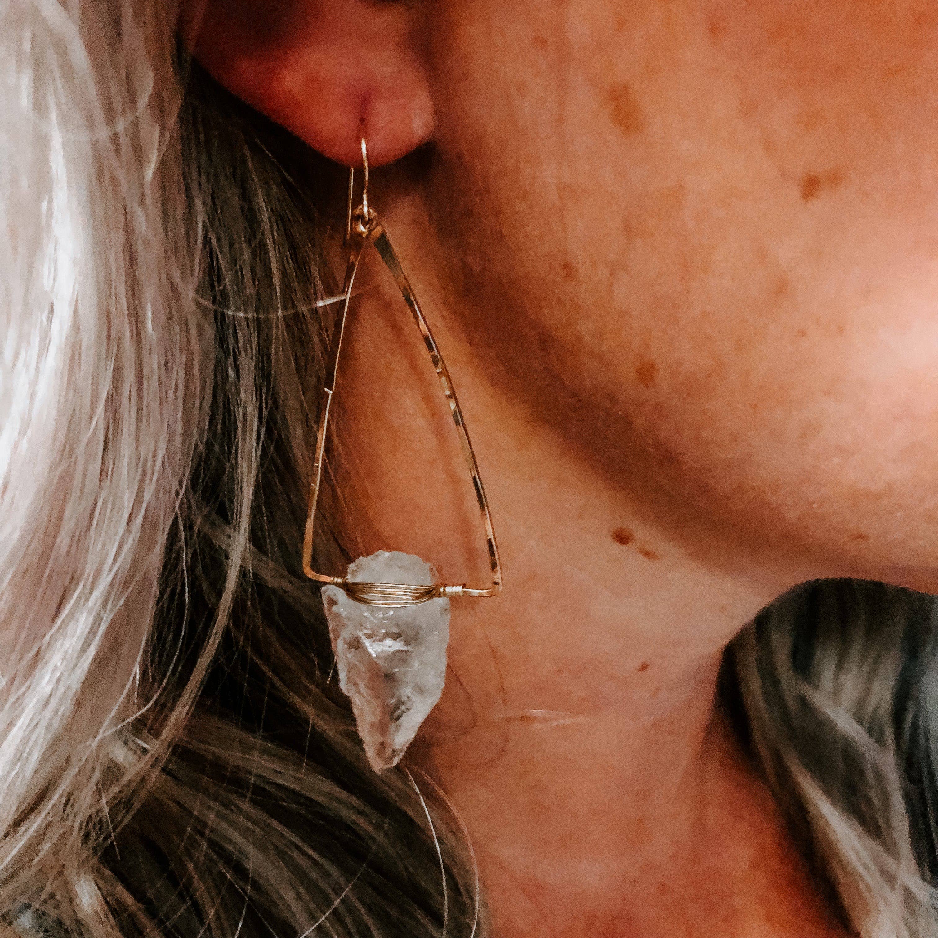 Nala Quartz Crystal Arrowhead Earrings: Sterling Silver