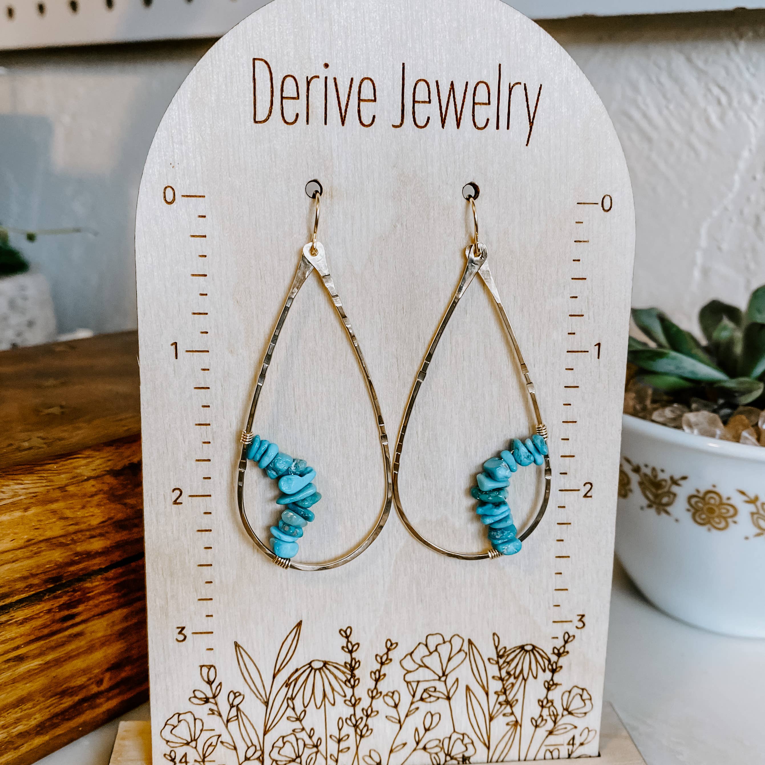 Kingman Turquoise Teardrop Earrings: 14k Gold Fill