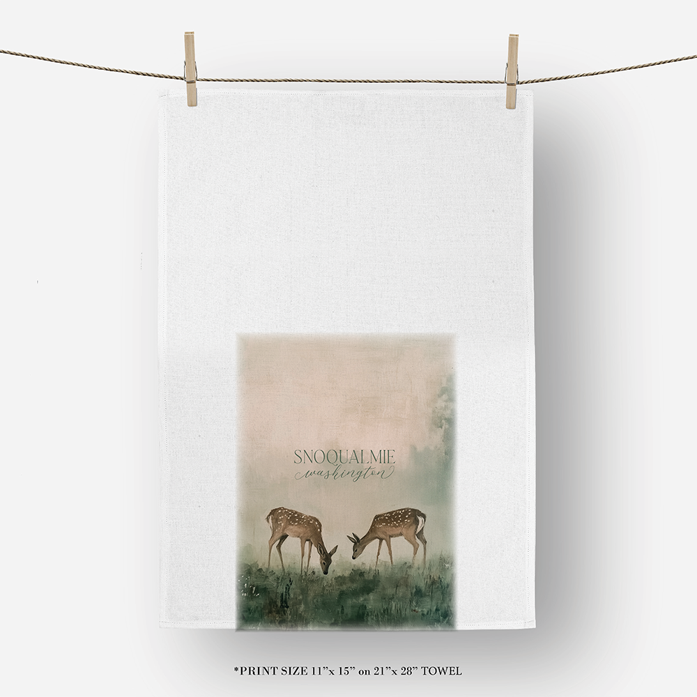 Custom Field of Deer Tea Towel: White