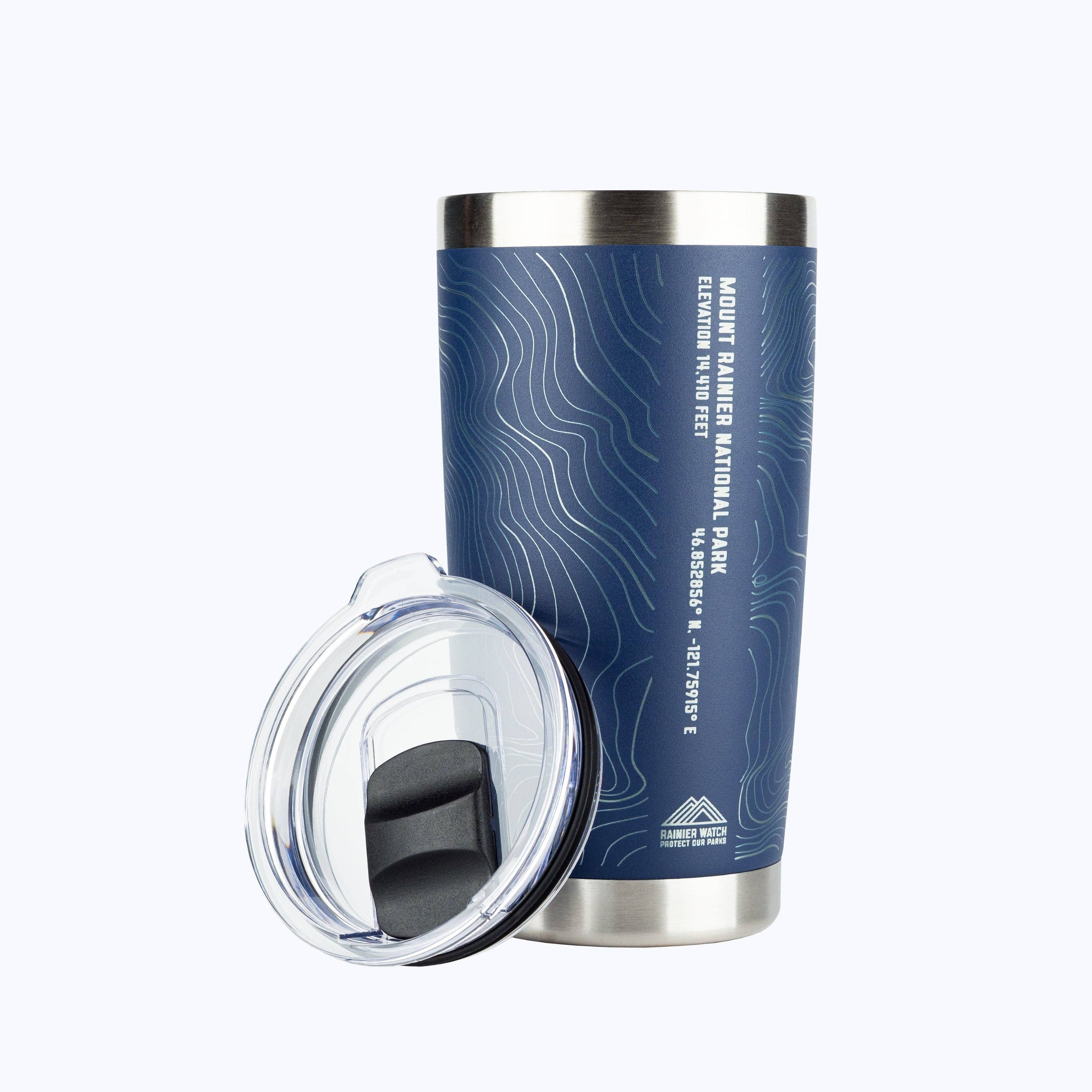 Mount Rainier National Park Topo Travel Coffee Tumbler (20oz) - Navy