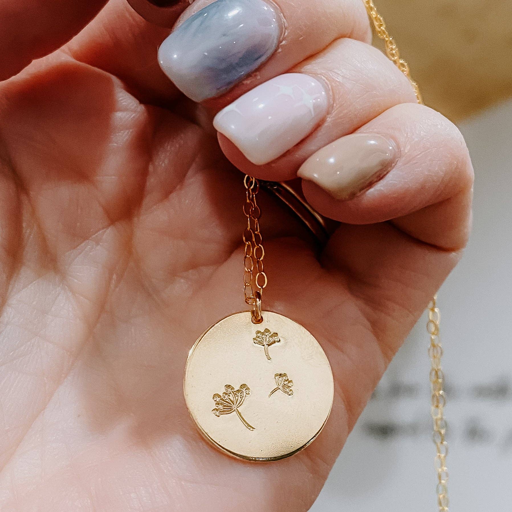 Hand Stamped Wish Coin Necklace: 14k Gold Fill / Smooth Edges / 20"