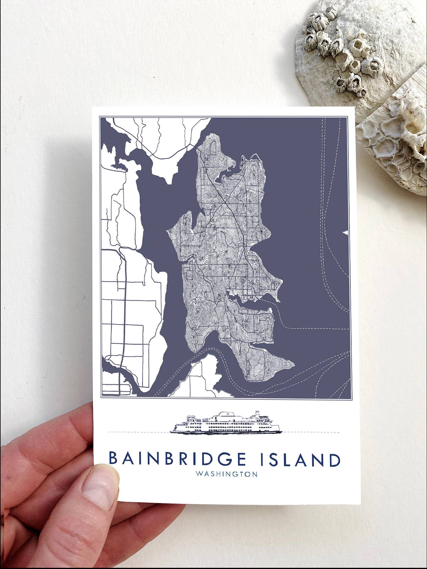BAINBRIDGE ISLAND WA "Blueprint" Map - Standard Postcard