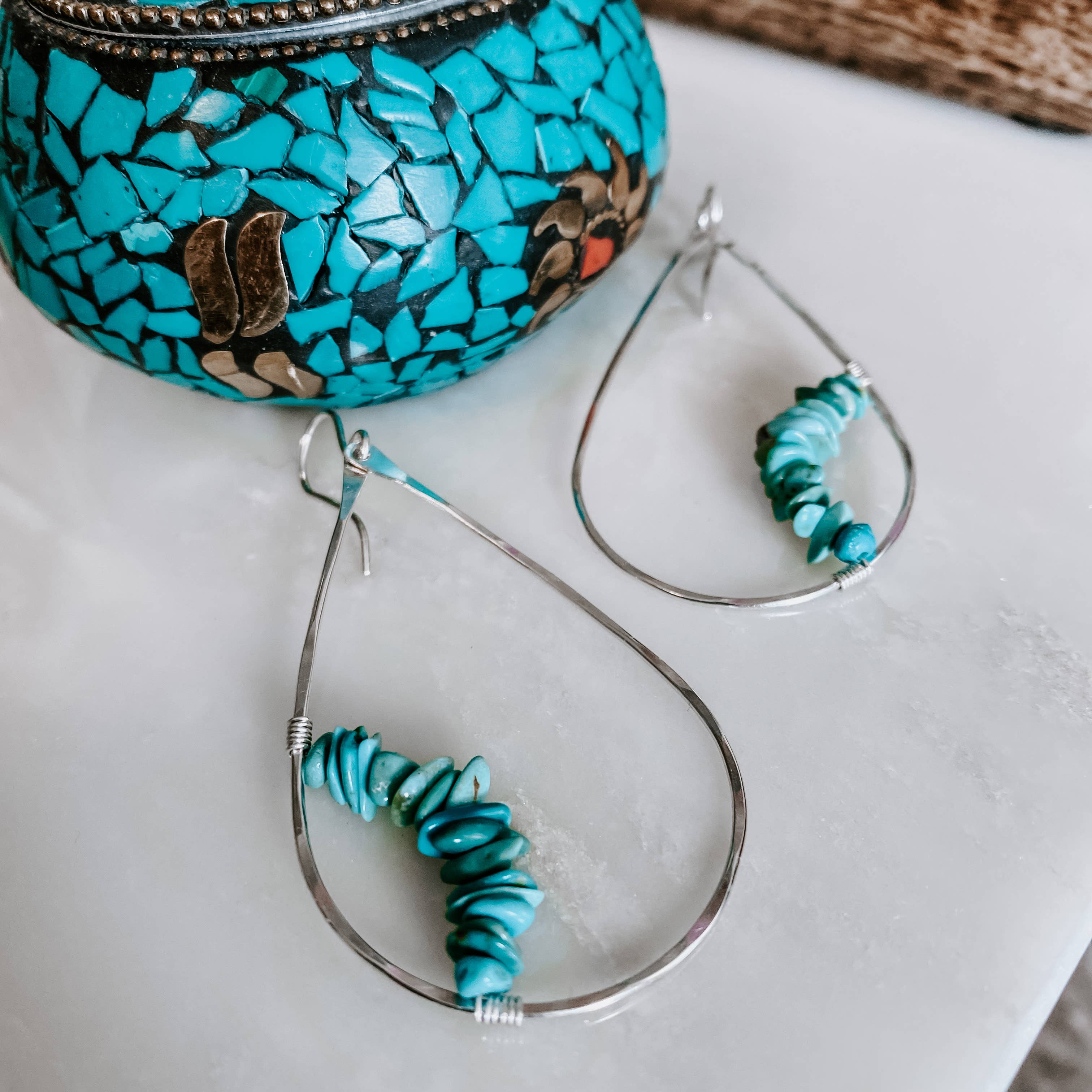 Kingman Turquoise Teardrop Earrings: 14k Gold Fill