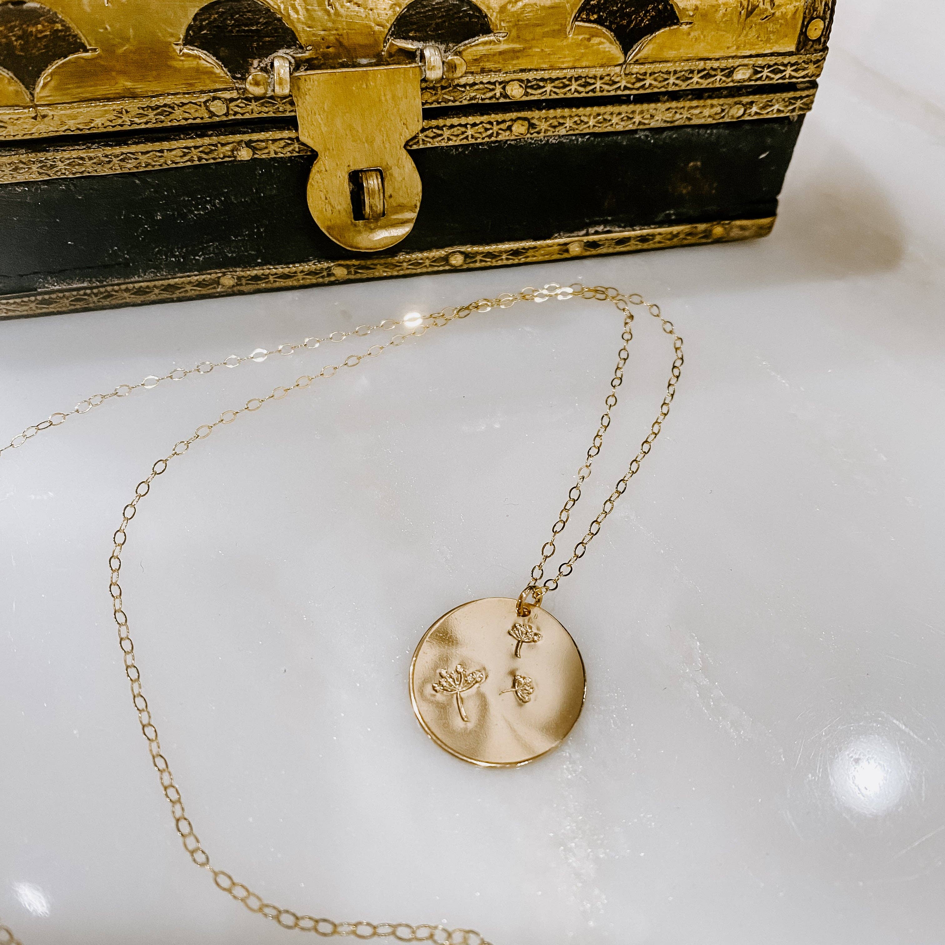 Hand Stamped Wish Coin Necklace: 14k Gold Fill / Smooth Edges / 20"