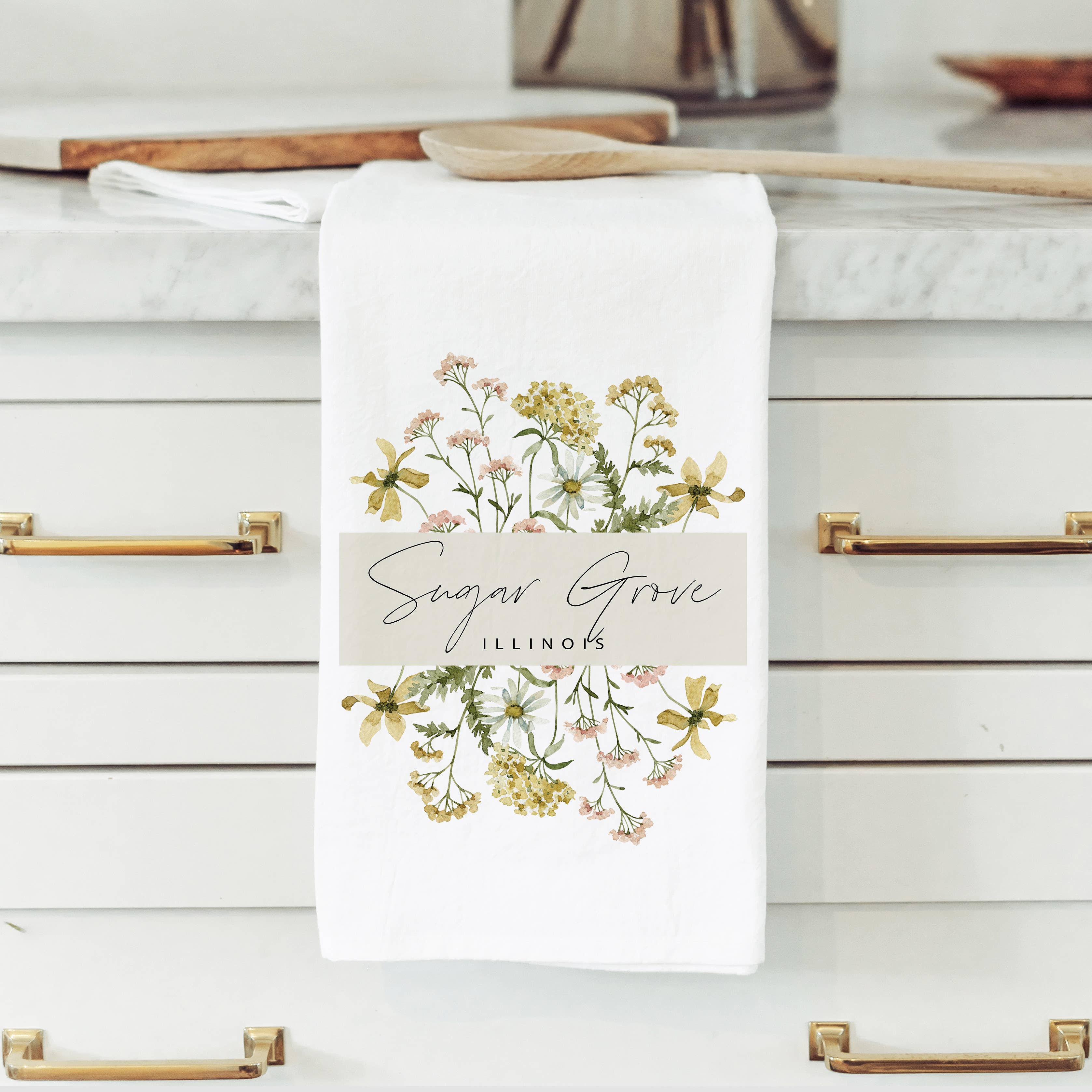Custom Wildflower City State Tea Towel: White