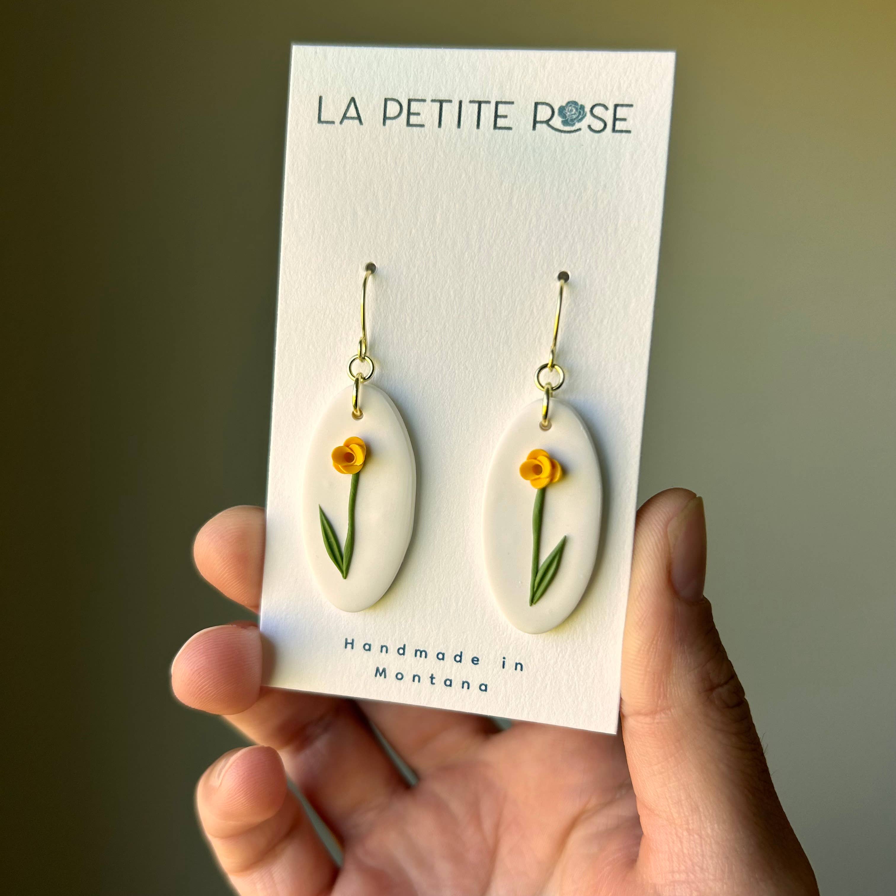Flower Fish Hook Earrings, Yellow Floral Dangles
