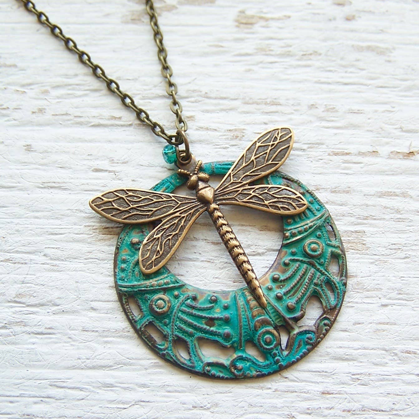 Nouveau Brass Necklace - 18" Dragonflies: 4-Dragonfly Hippie Chic
