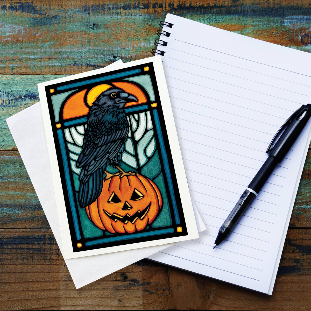 Greeting Card Raven with Pumpkin