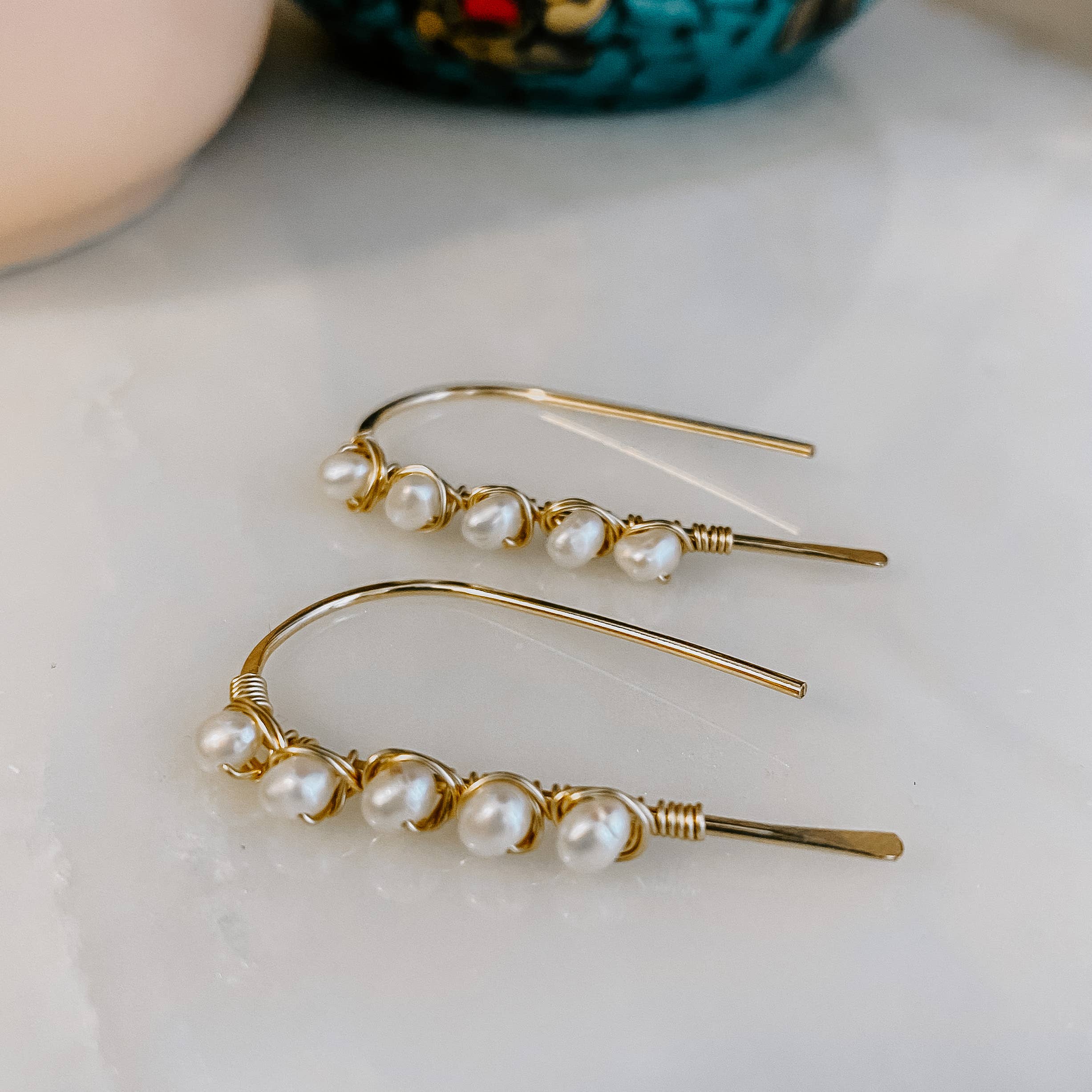 Mini Pearl Threader Earrings: 14k Gold Fill