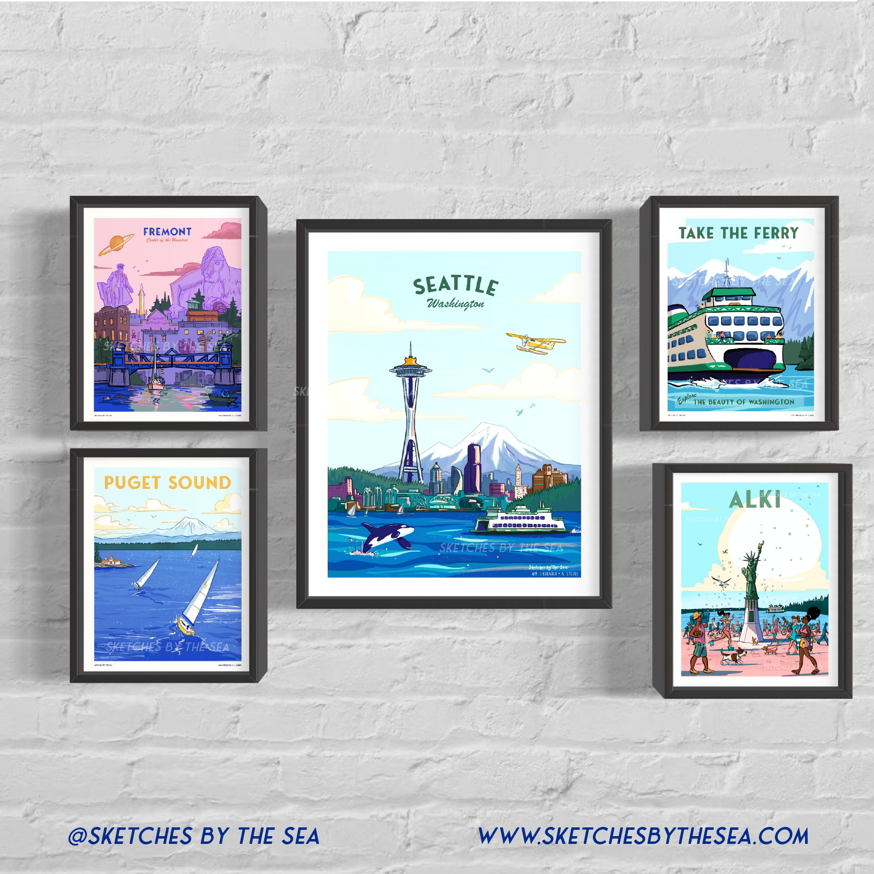 Alki, West Seattle Travel Poster Retro Inspired