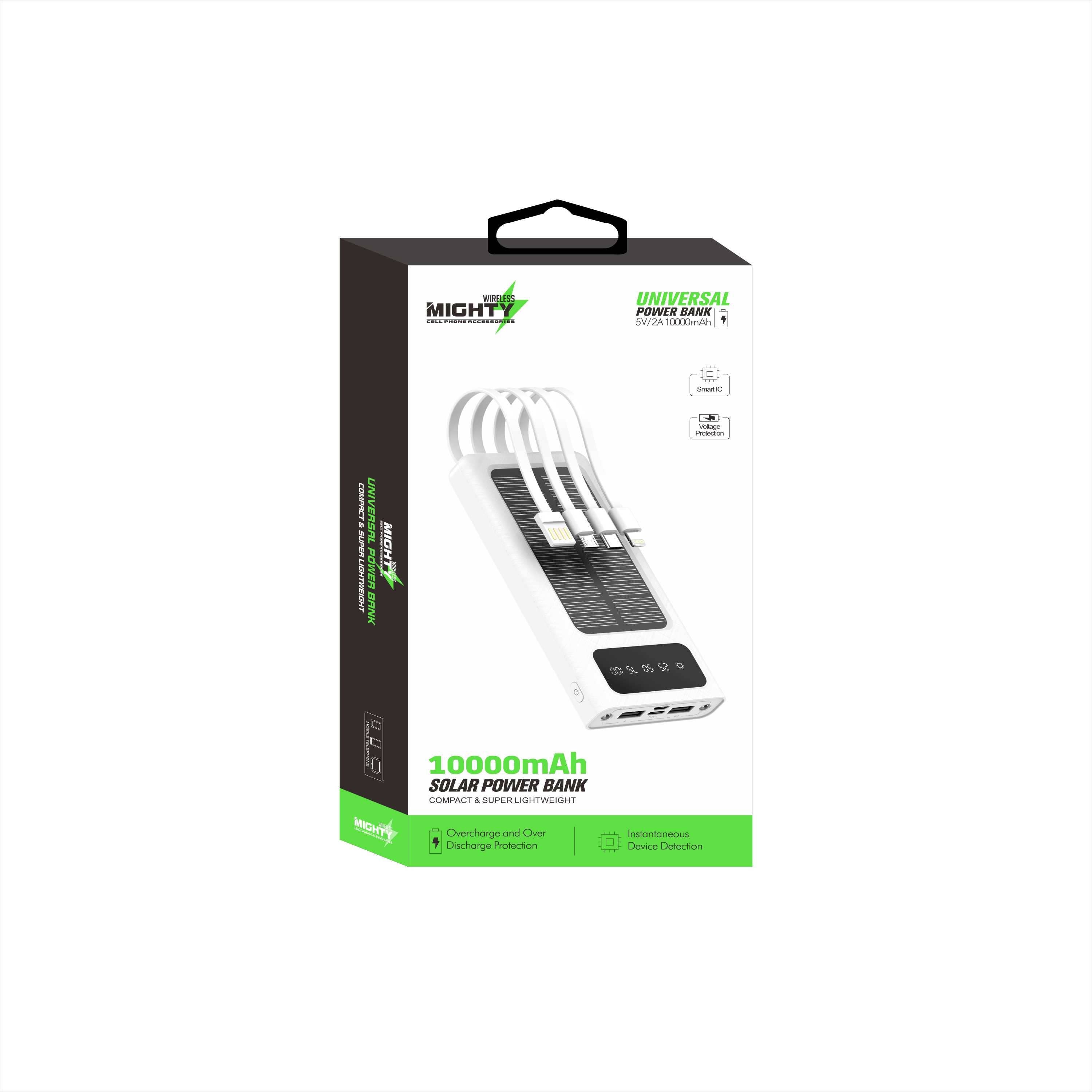 Mighty 10,000mAh Solar Power Bank with 4 Cables White MK106