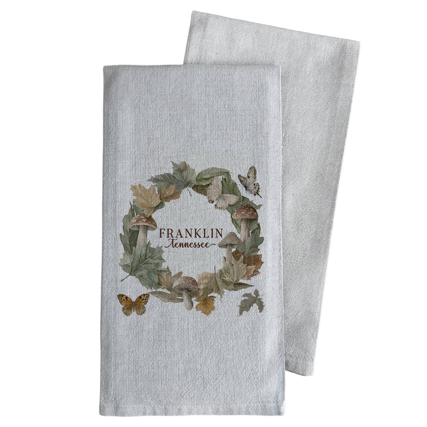 Custom Fall Wreath Tea Towel: White