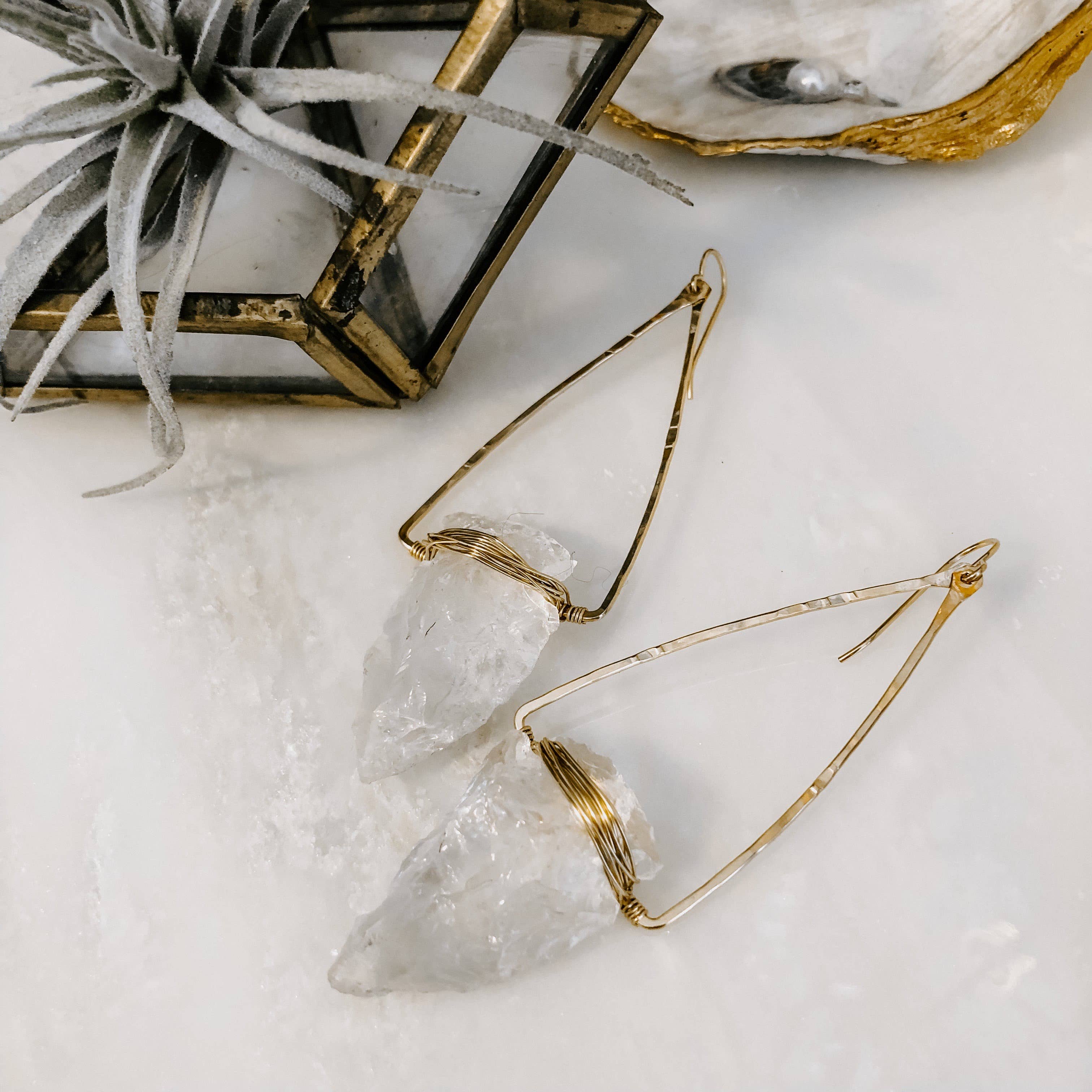 Nala Quartz Crystal Arrowhead Earrings: 14k Gold Fill