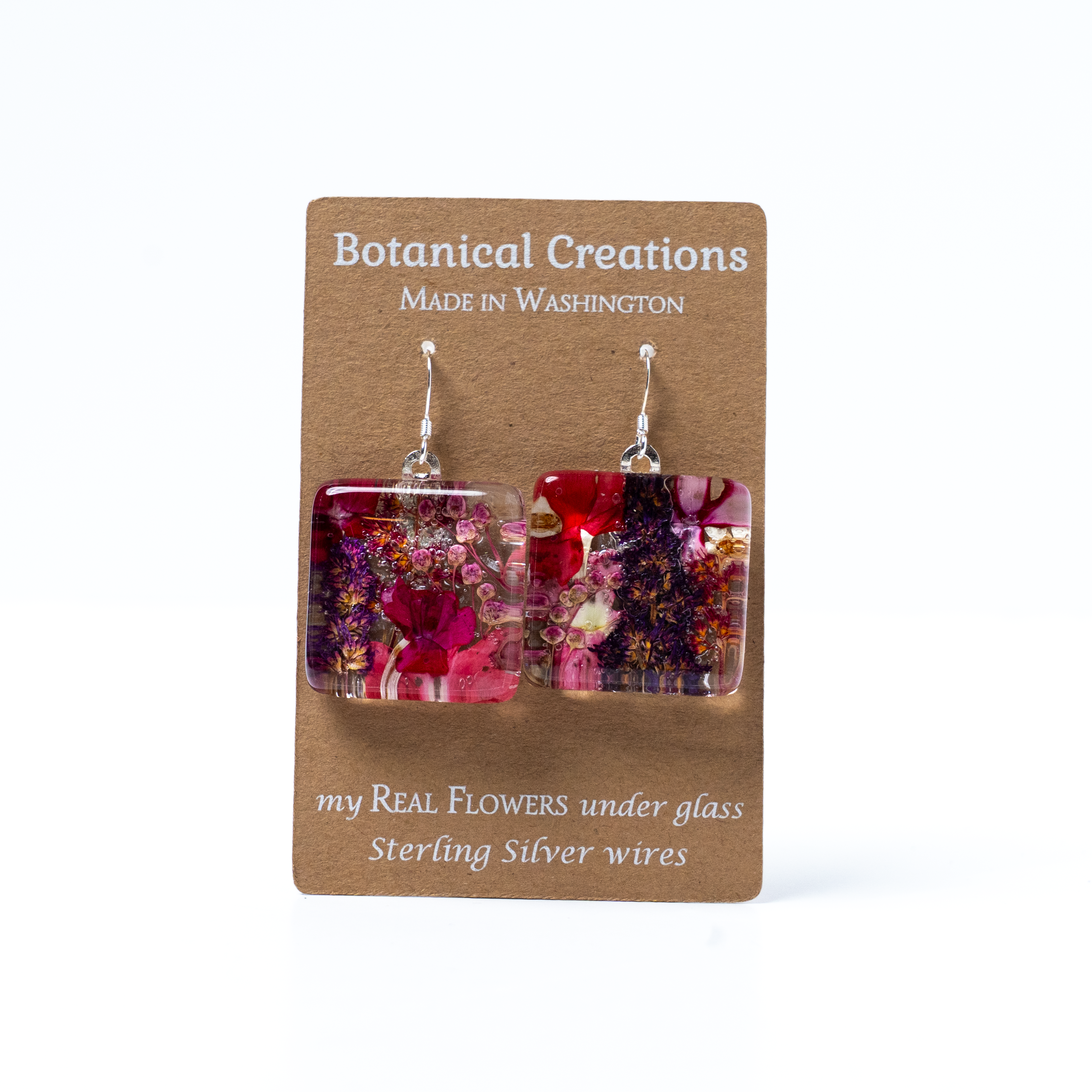 Astilbe Verbena + Filipendula Square Earrings by Botanical Creations