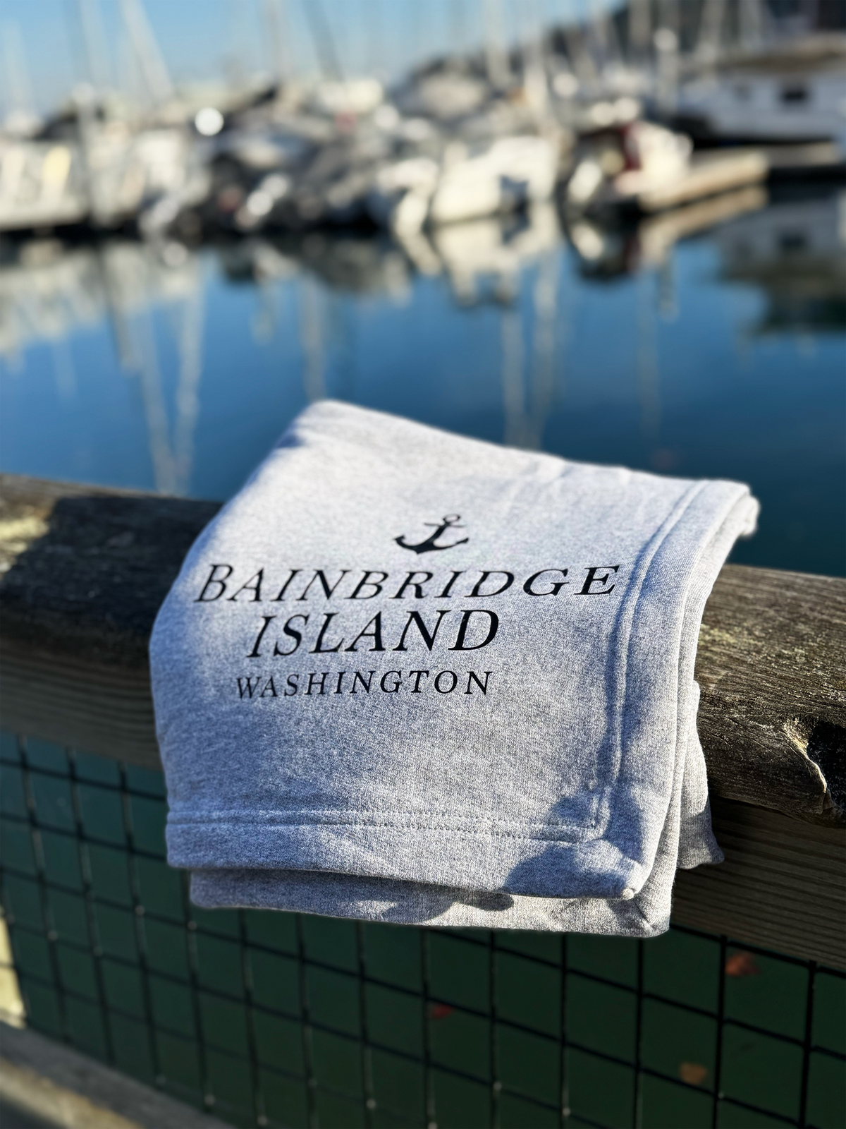Bainbridge Island WA Sweatshirt Throw Blanket Anchor: Gray