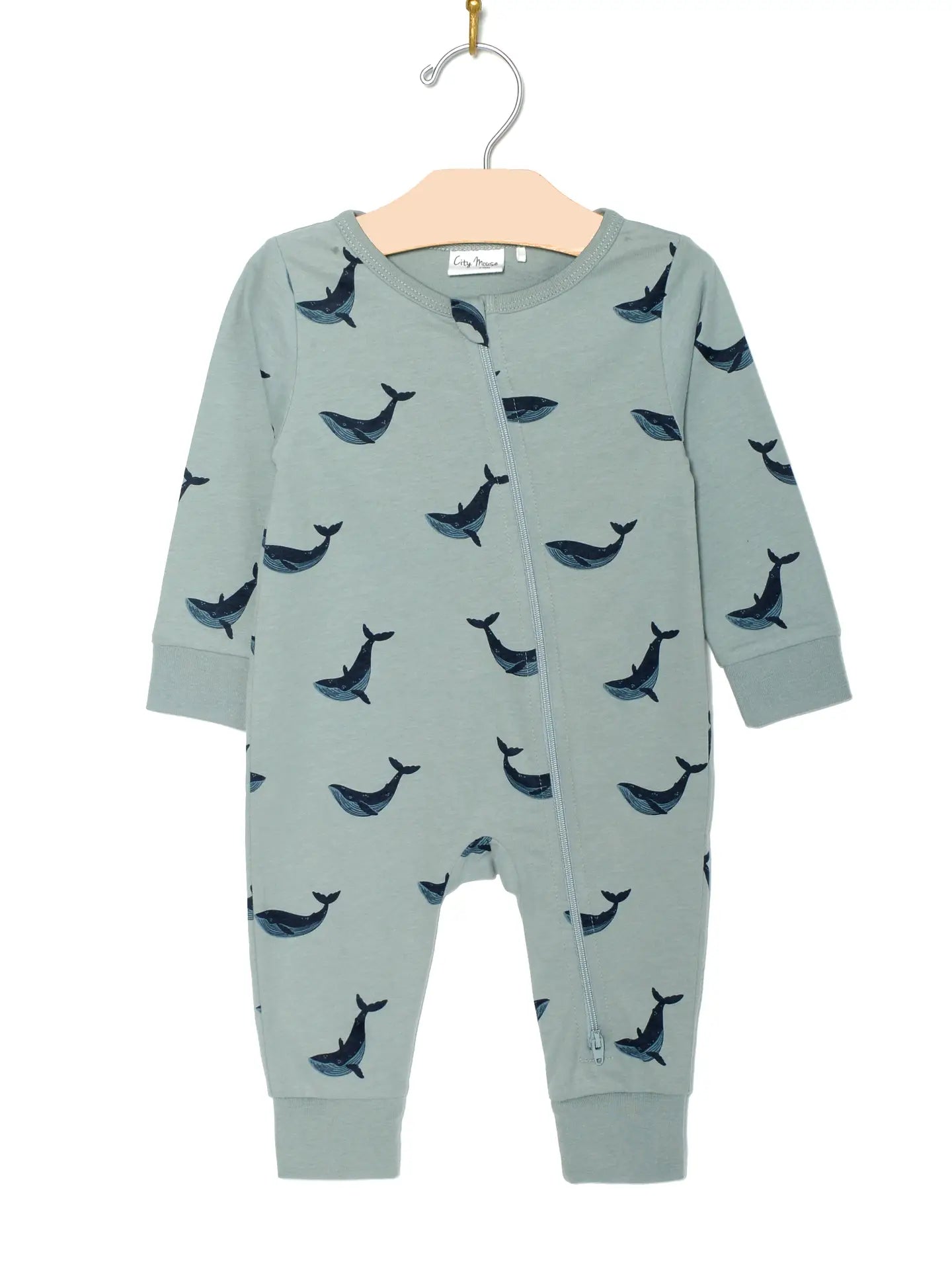 Baby Spring and Summer Zip Romper- Blue Whales