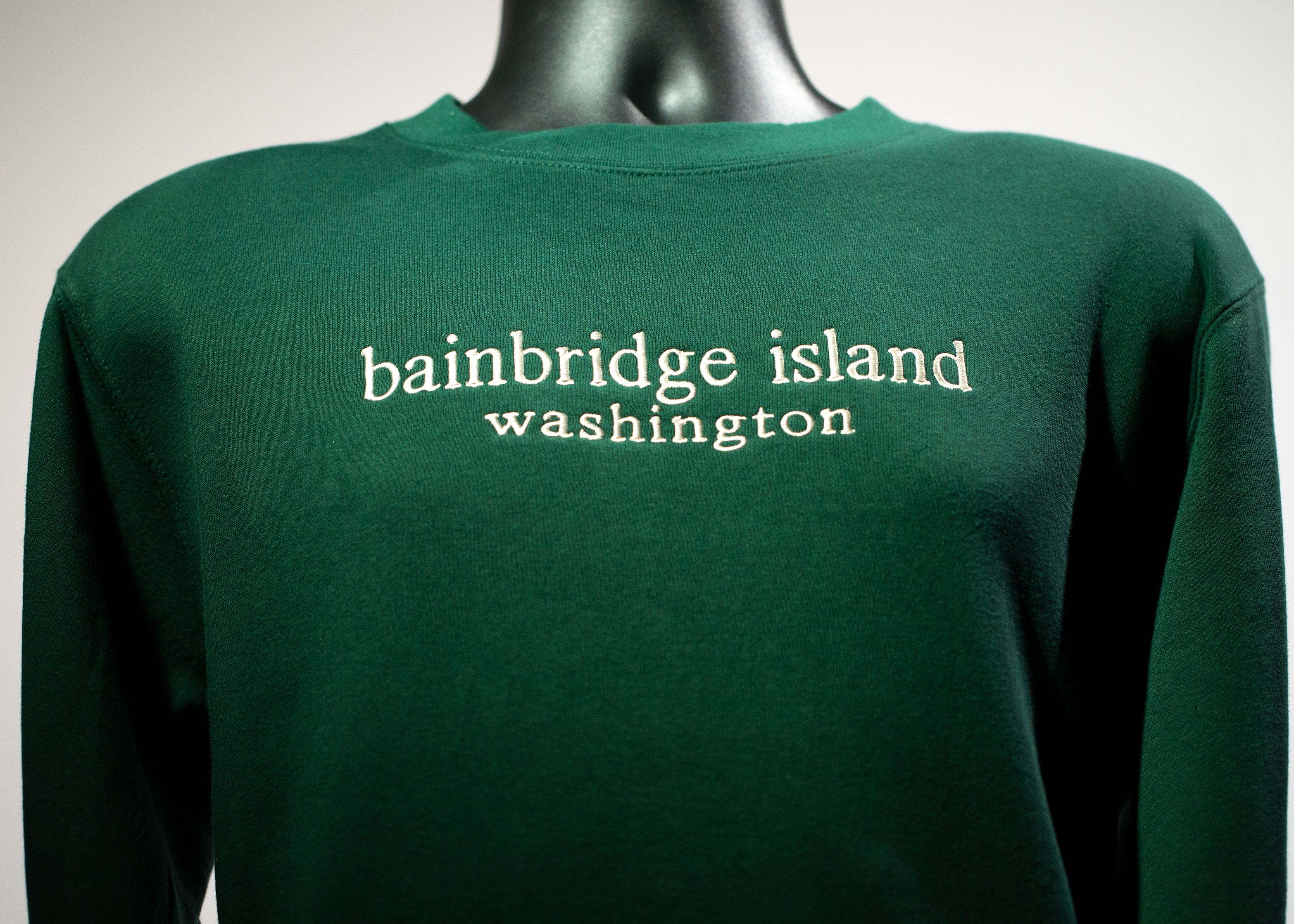 Bainbridge Island Forest Green Embroidered Crewneck