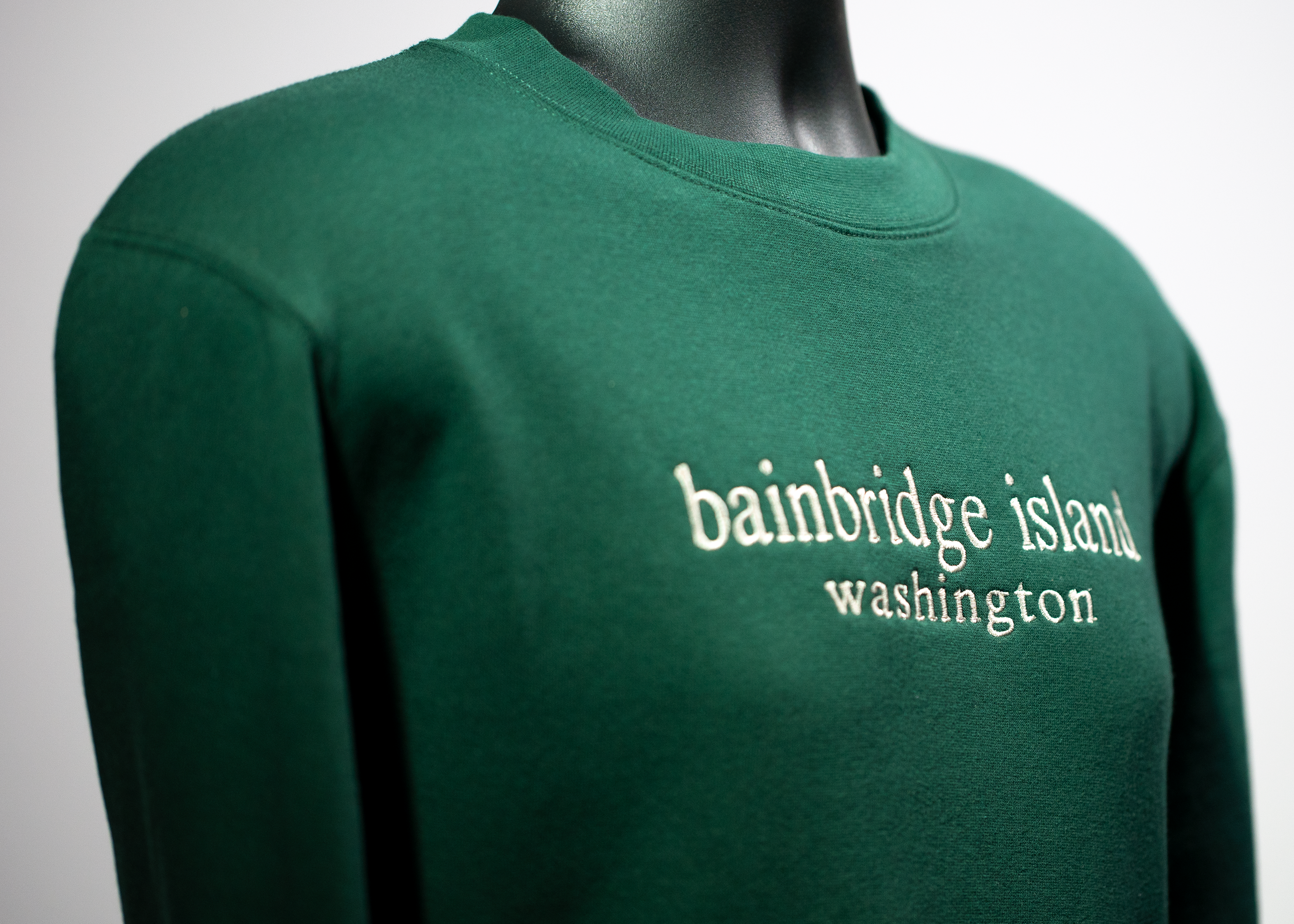 Bainbridge Island Forest Green Embroidered Crewneck