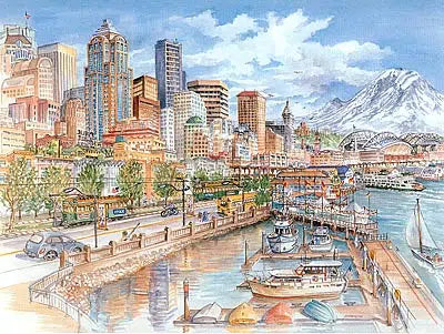 Seattle Waterfront Looking South From Bell Street Pier Greeting Card