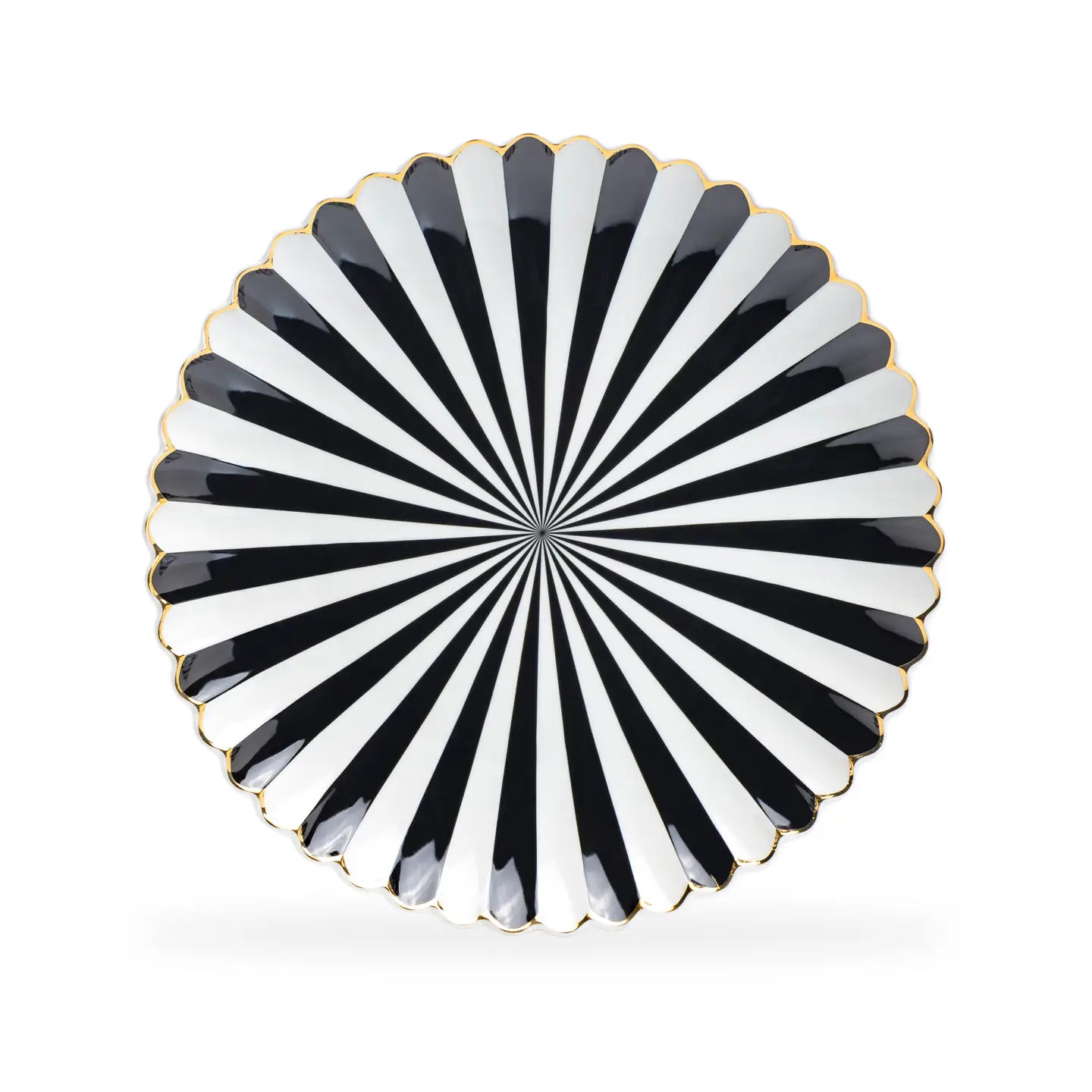Black and White 10.75" Scallop Fine Porcelain Dinner Plate