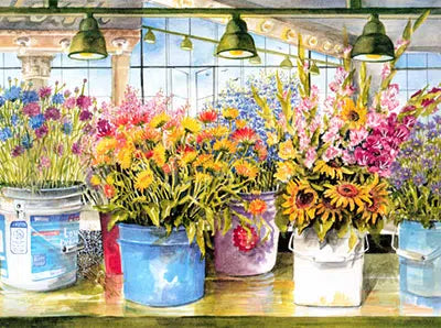 Buckets of Flowers Greeting Card
