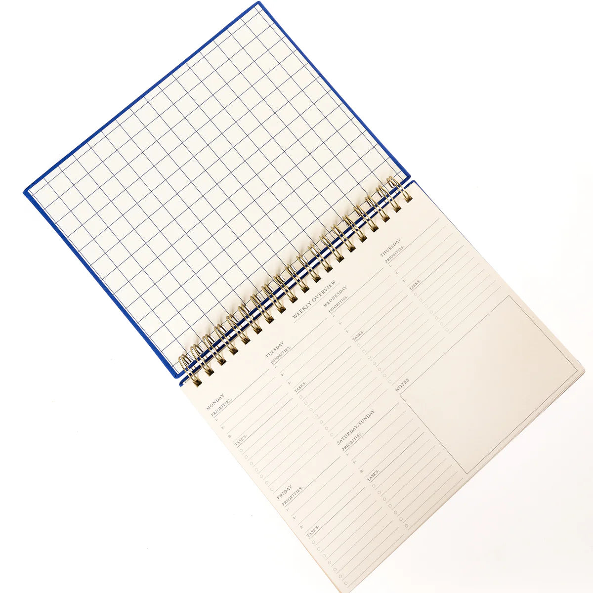 Cobalt Blue Fabric-Covered Spiral Weekly Desk Pad