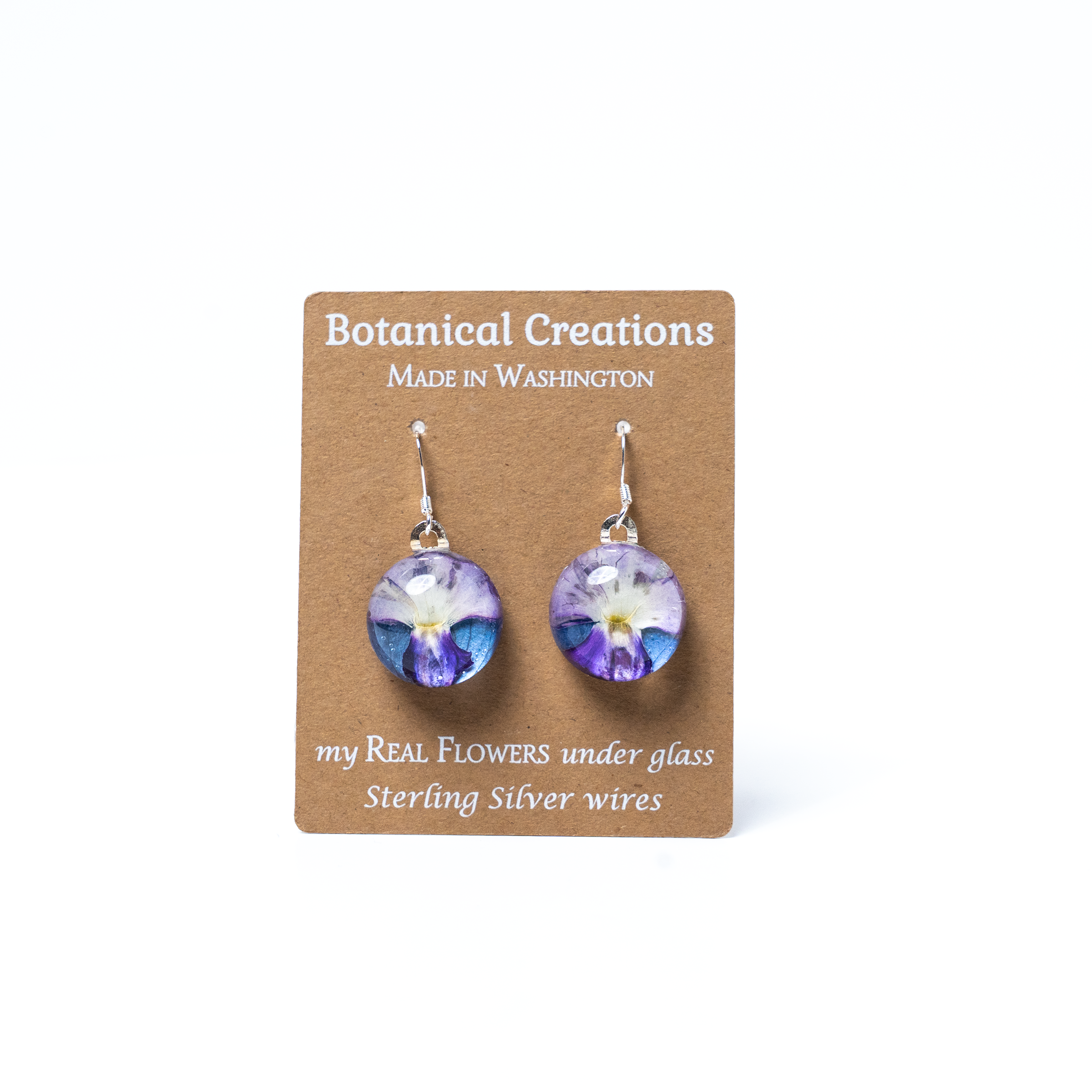 Delphinium Petal + Verbena Dangle Earrings by Botanical Creations