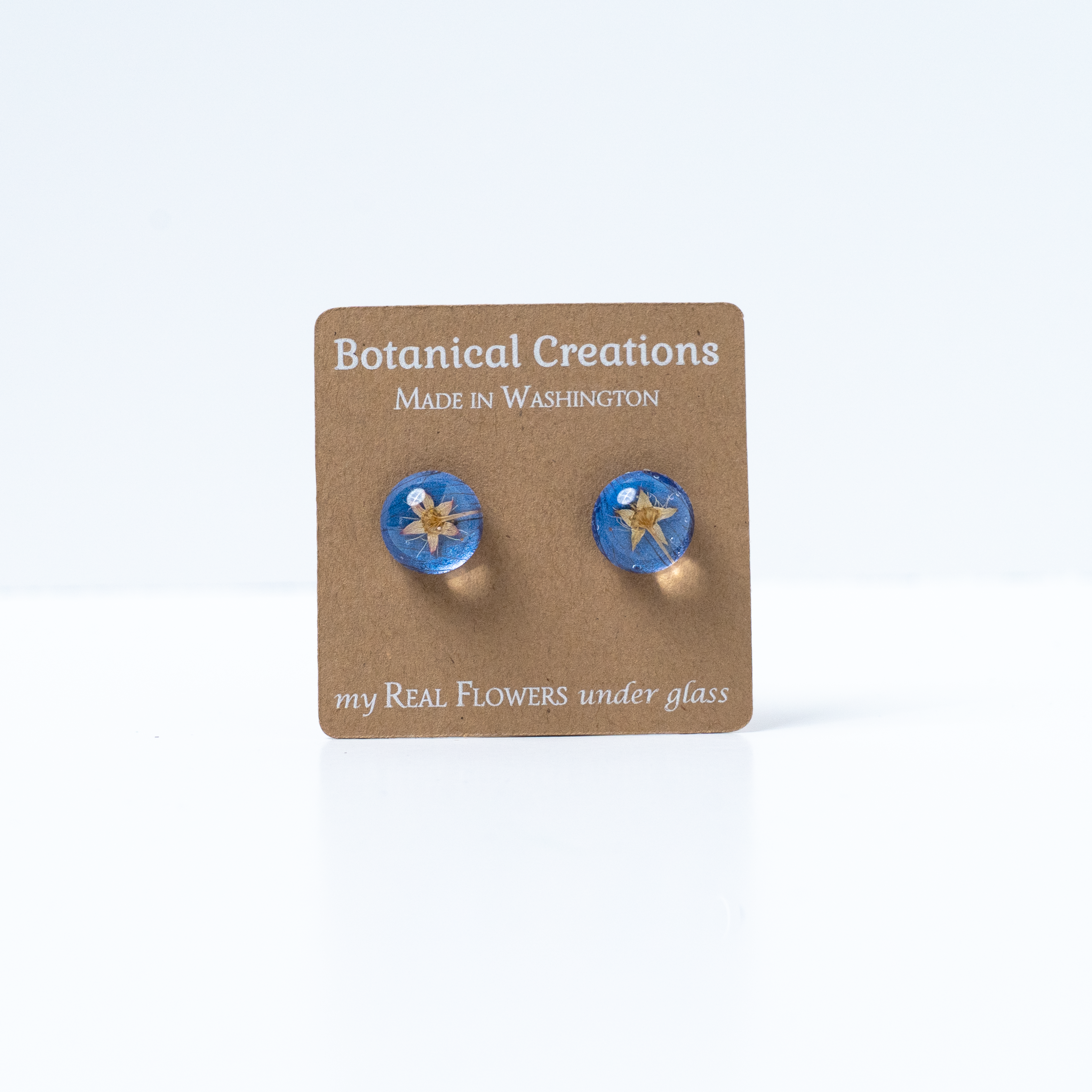 Delphinium + Spirea Centers Stud Earrings by Botanical Creations