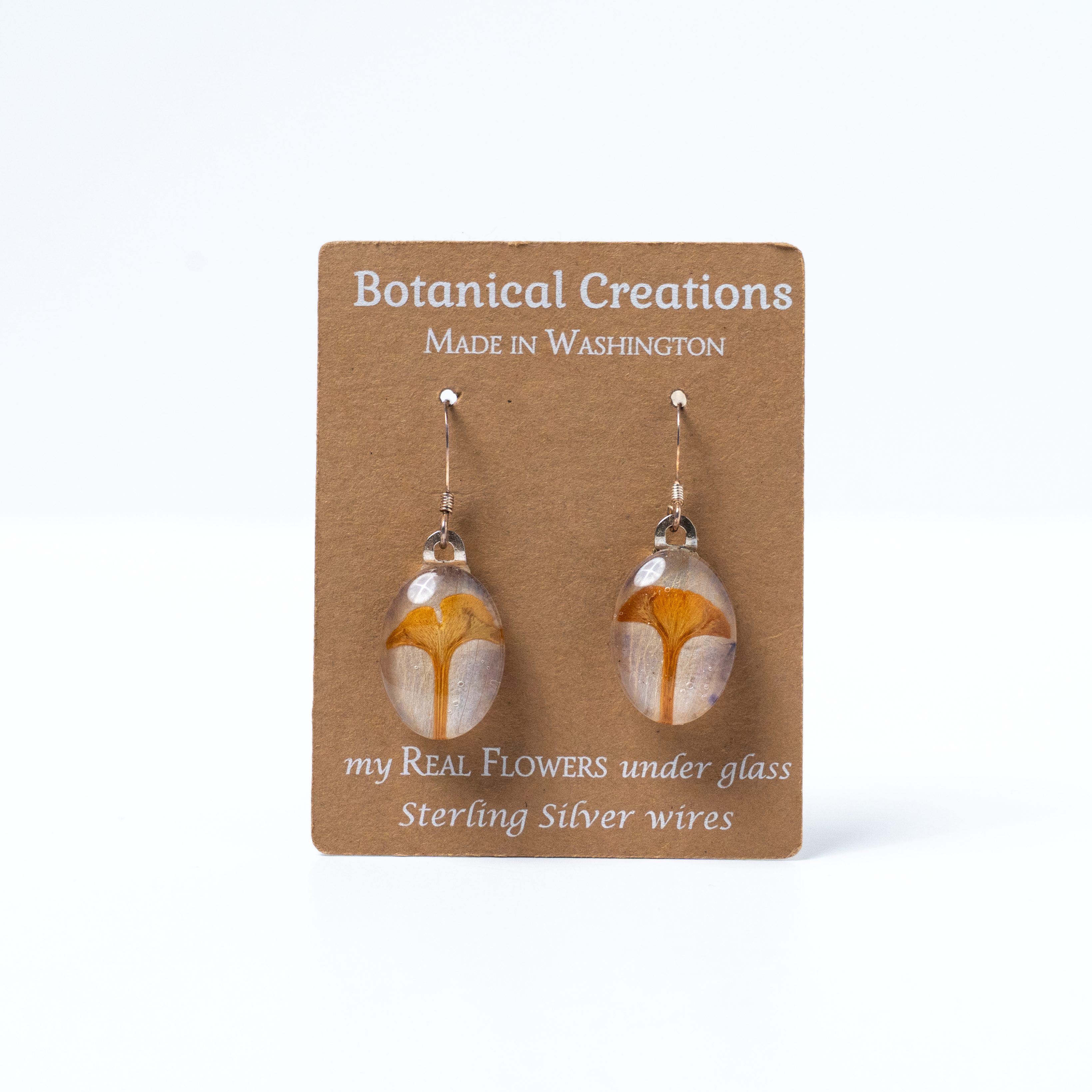 Delphium + Gingko Leaf Oval Earrings by Botanical Creations