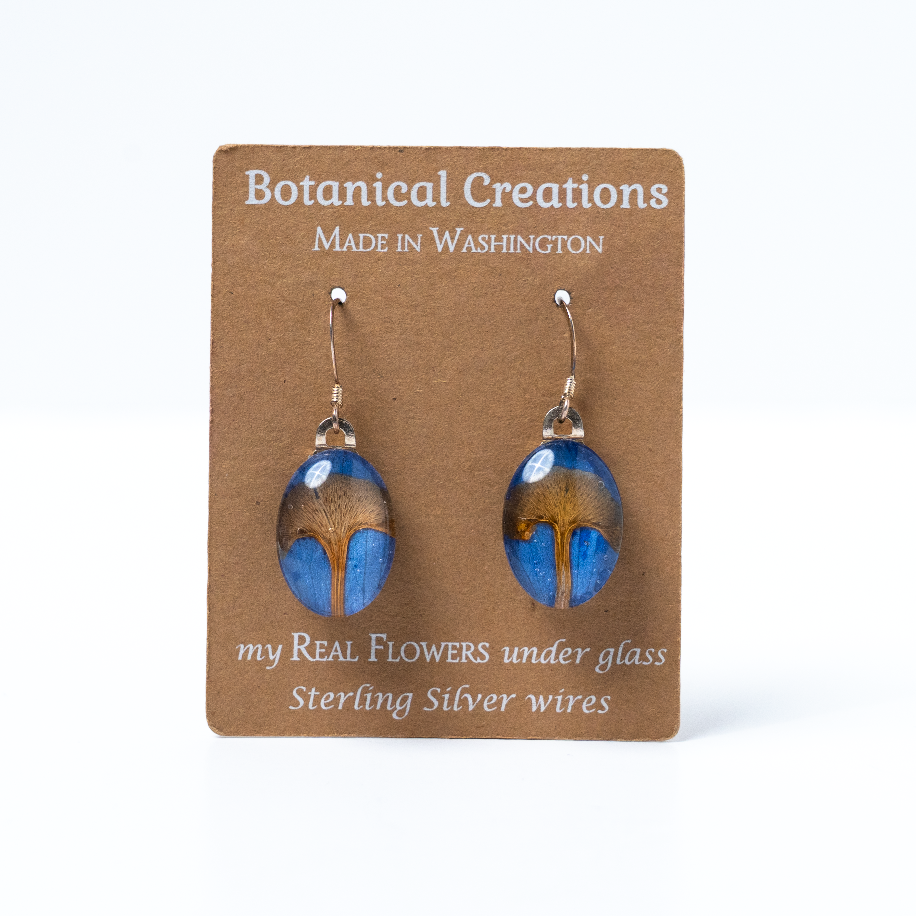 Delphium Blue + Gingko Leaf Oval Earrings by Botanical Creations