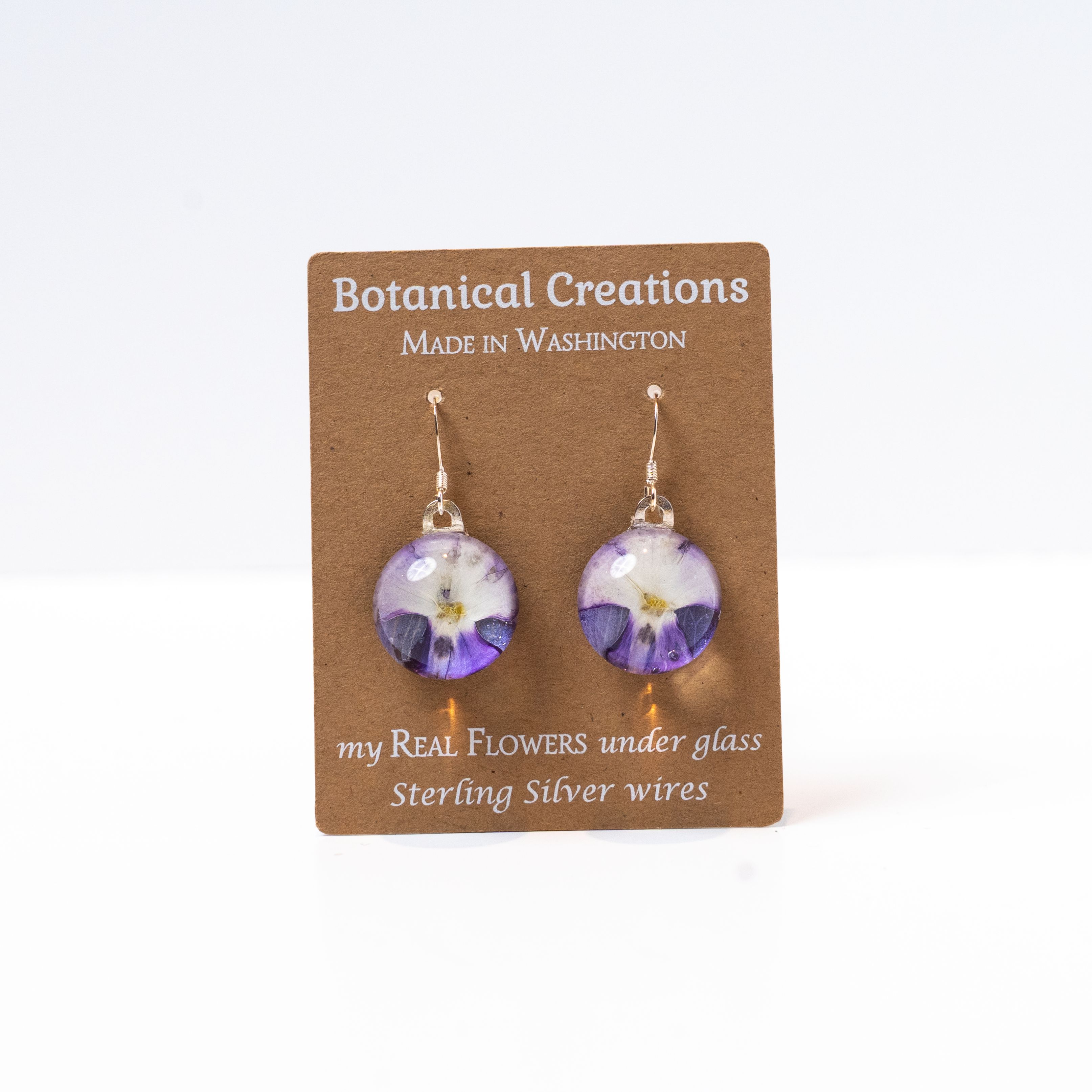 Delphinium + Verbena Round Dangle Earrings by Botanical Creations