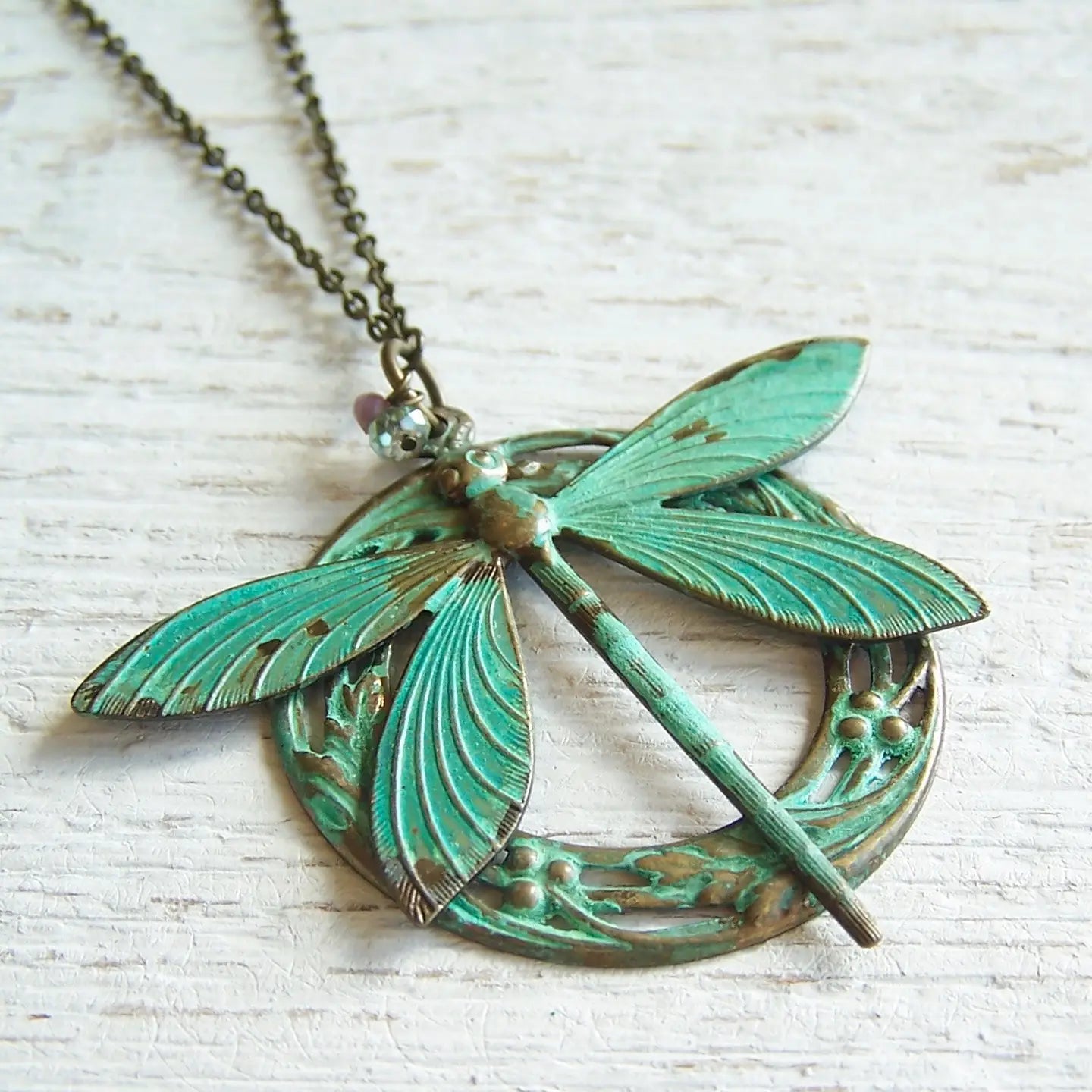 Nouveau Brass Necklace - 19" Brass Dragonfly