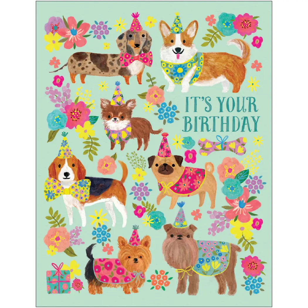 Floral Party Dogs Card