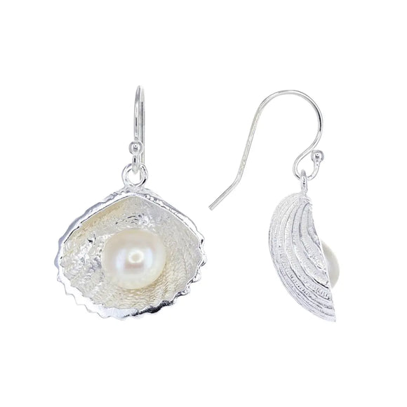 Freshwater Pearl Earrings with Sterling Silver Clam Shell Pearl