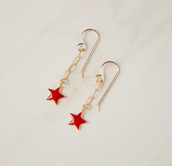 Red Star Dangle Earrings