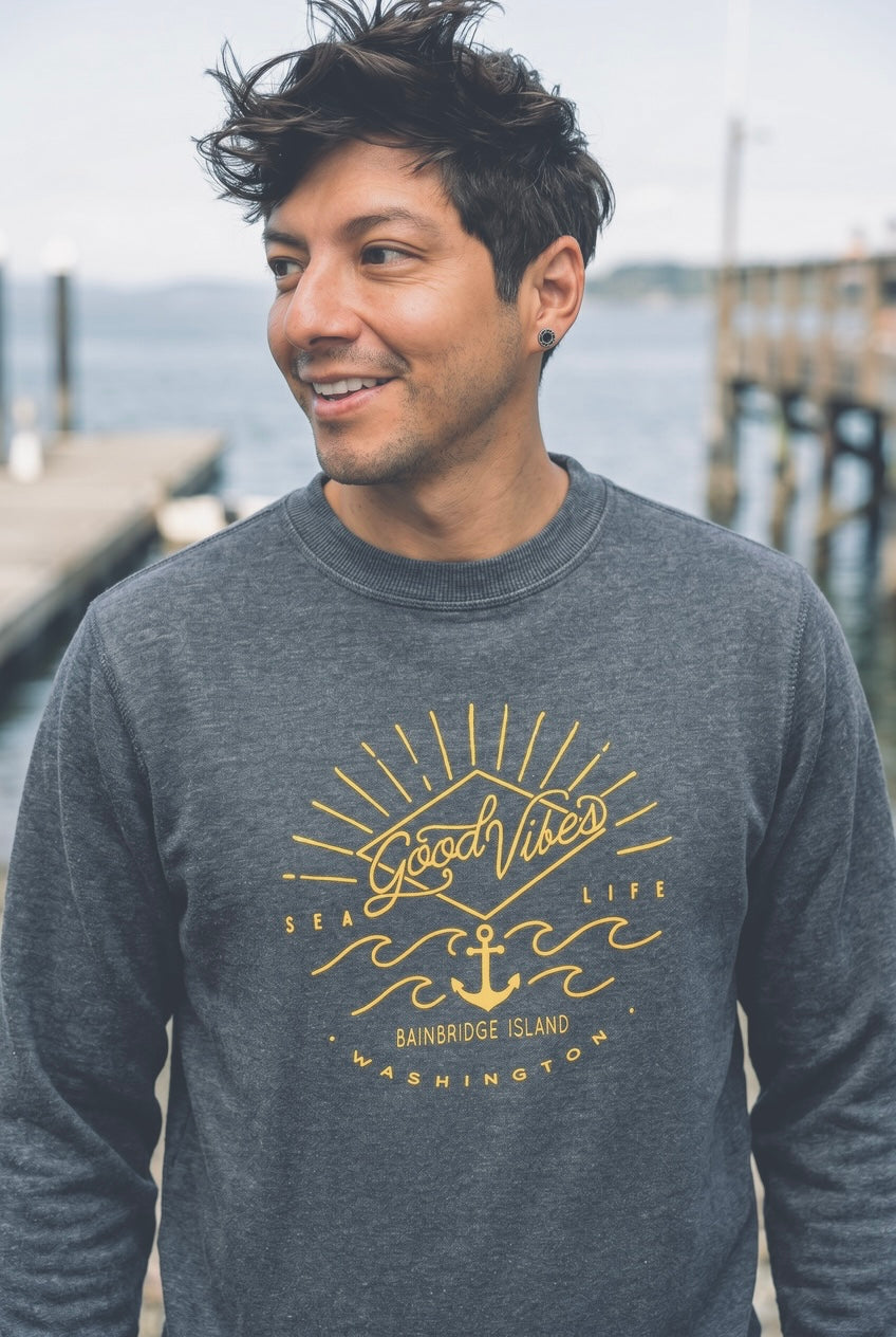 Good Vibes Sea Life Fleece Sweatshirt Crew Navy