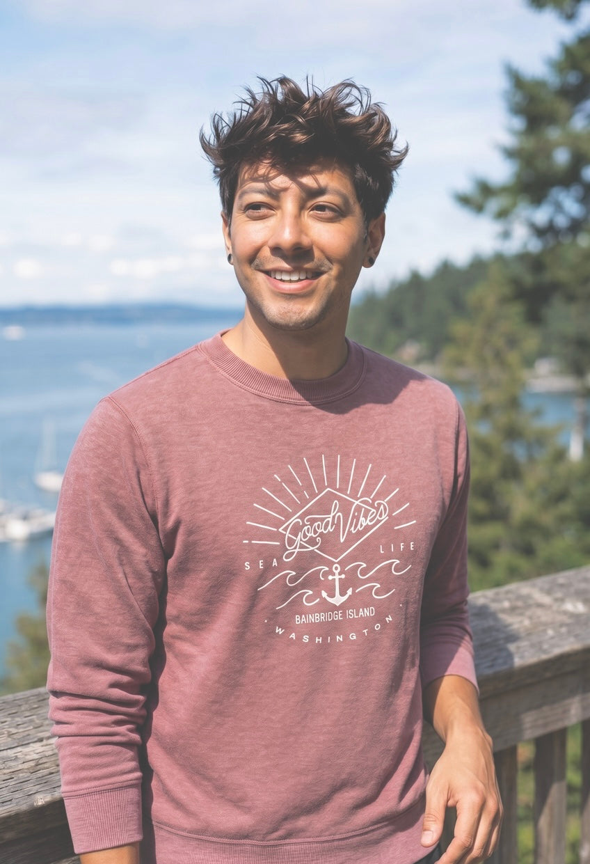 Good Vibes Sea Life Fleece Sweatshirt Crew Redwood