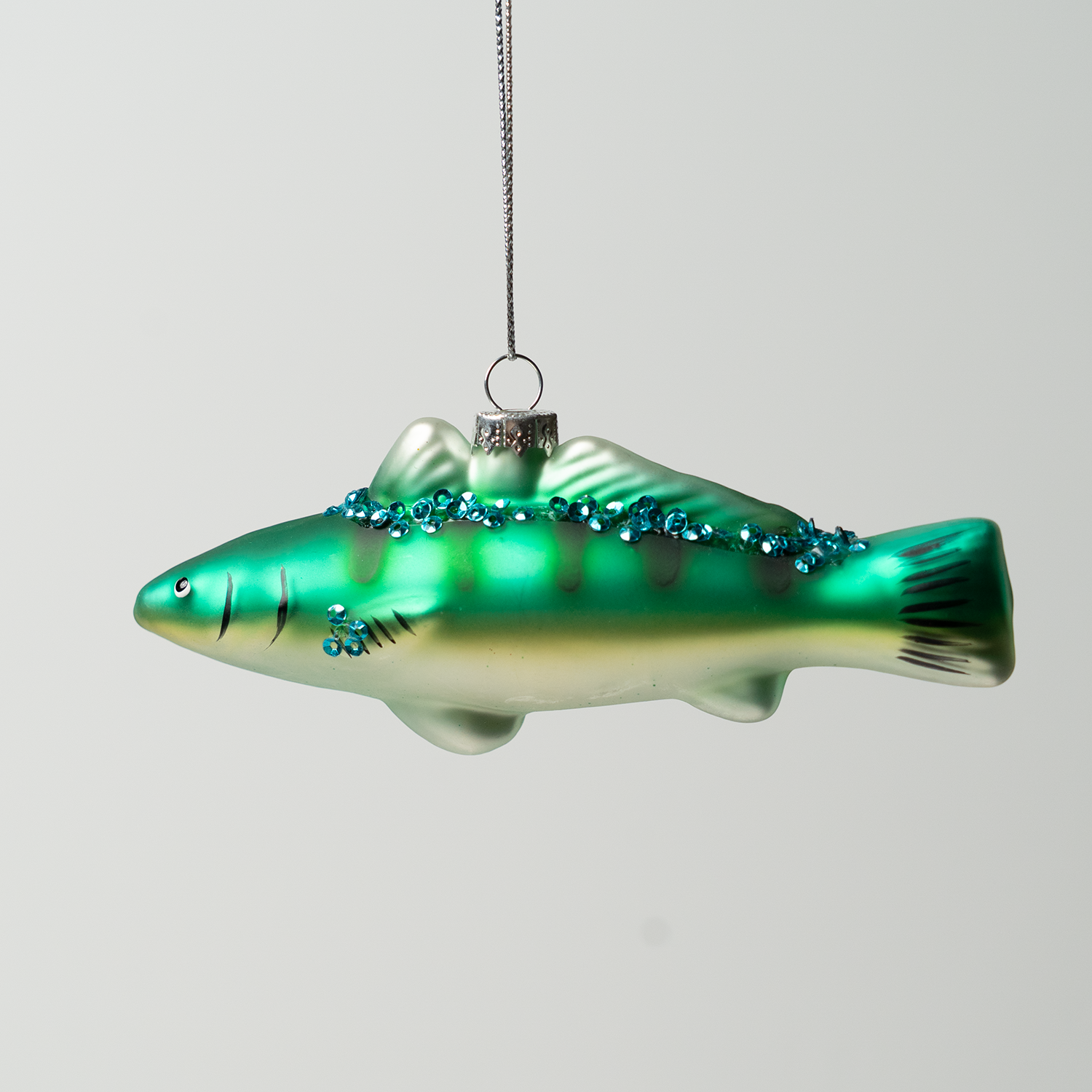 Green/White Glittery Salmon Ornament