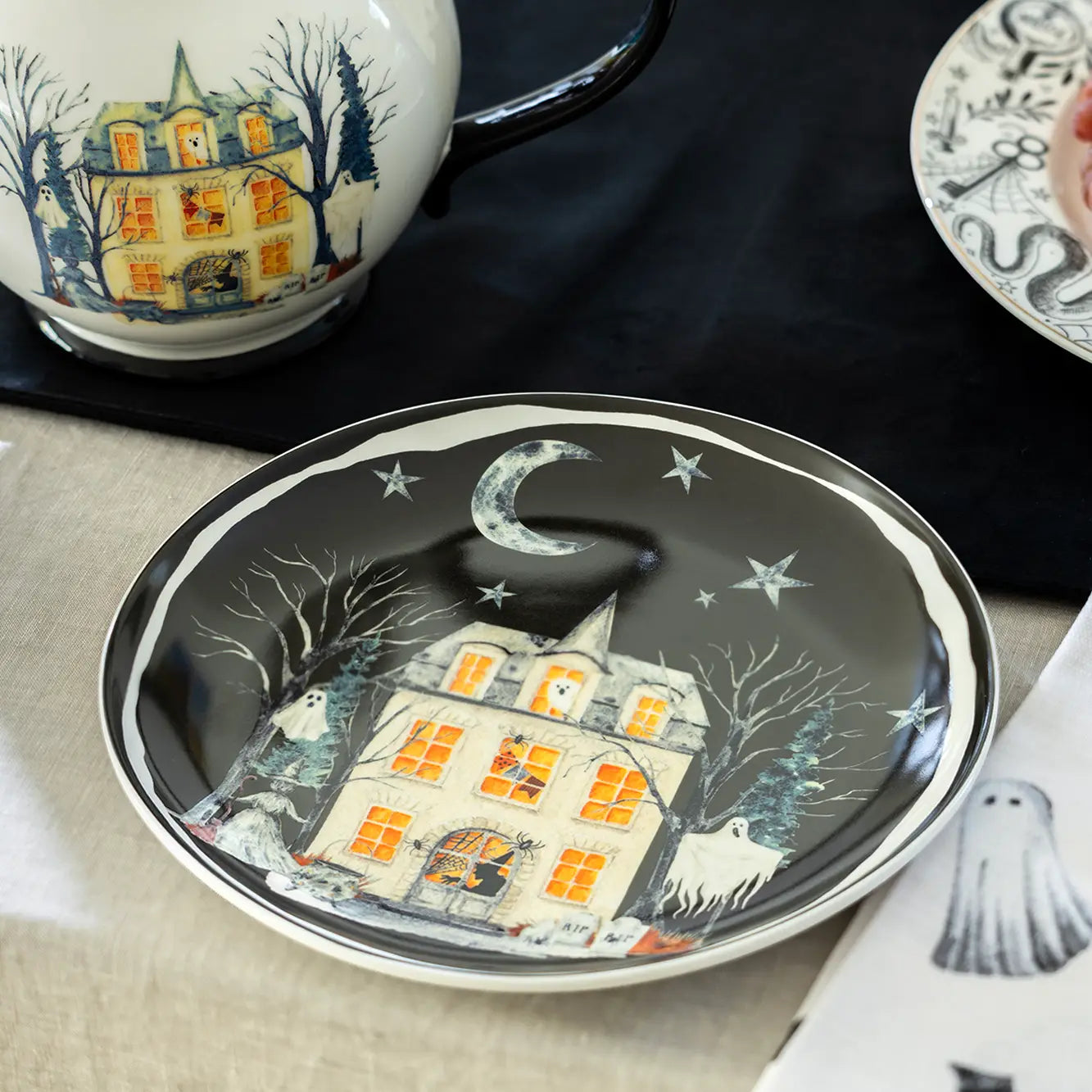 Halloween Midnight Haunted House 8.75" Dessert Salad Plate