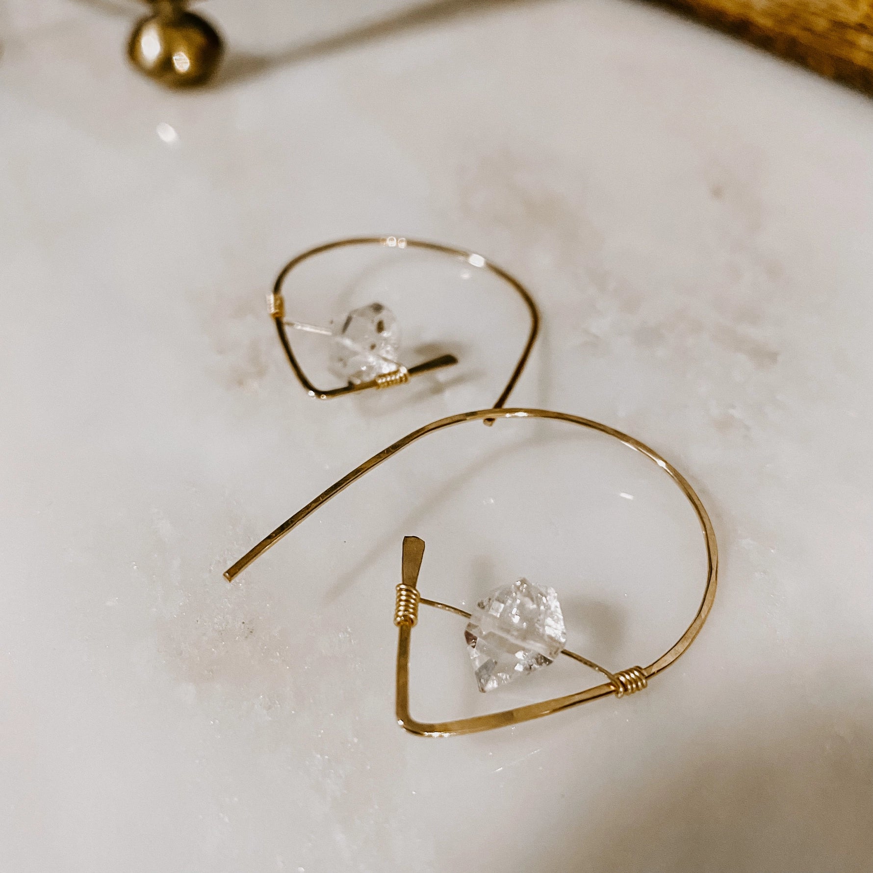 Herkimer Diamond Threader Earrings 14k Gold Fill