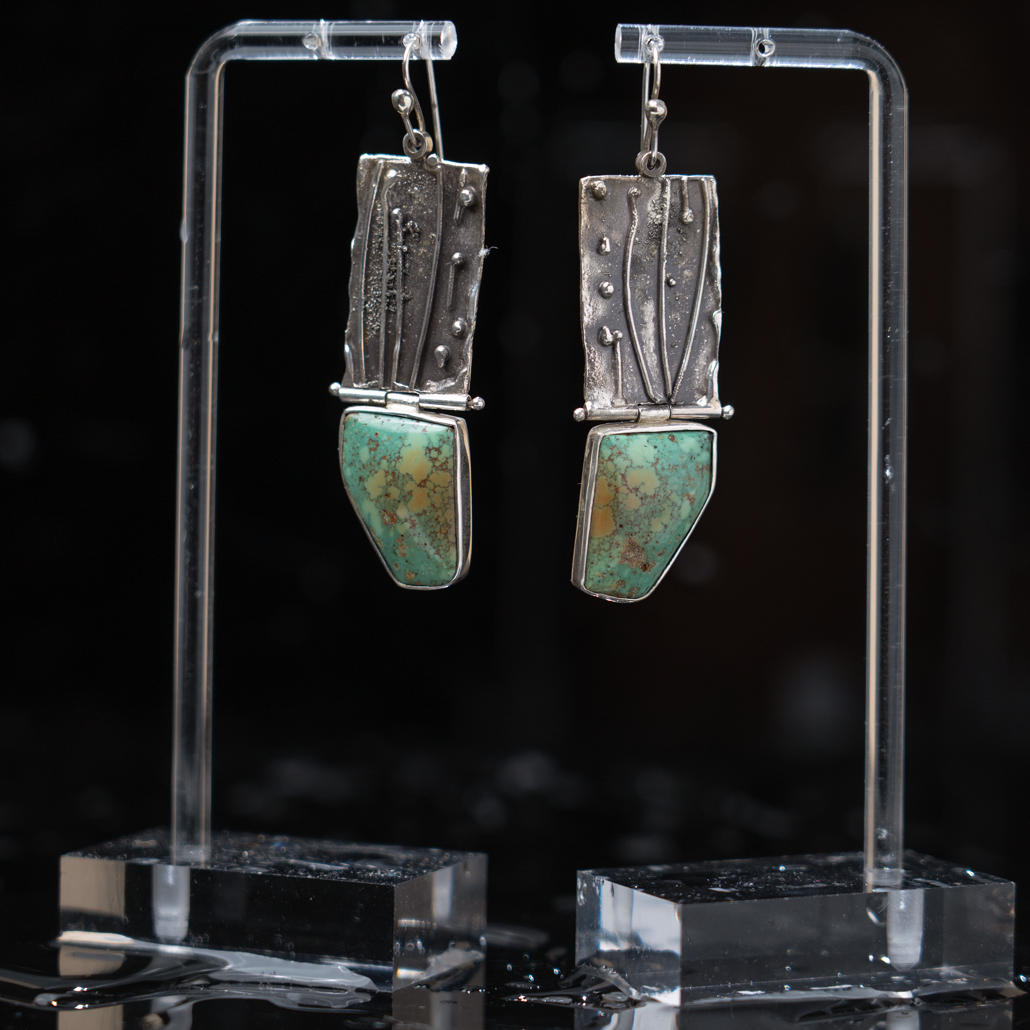 Ladies Statement Sterling Silver Hinged Turquoise Earring