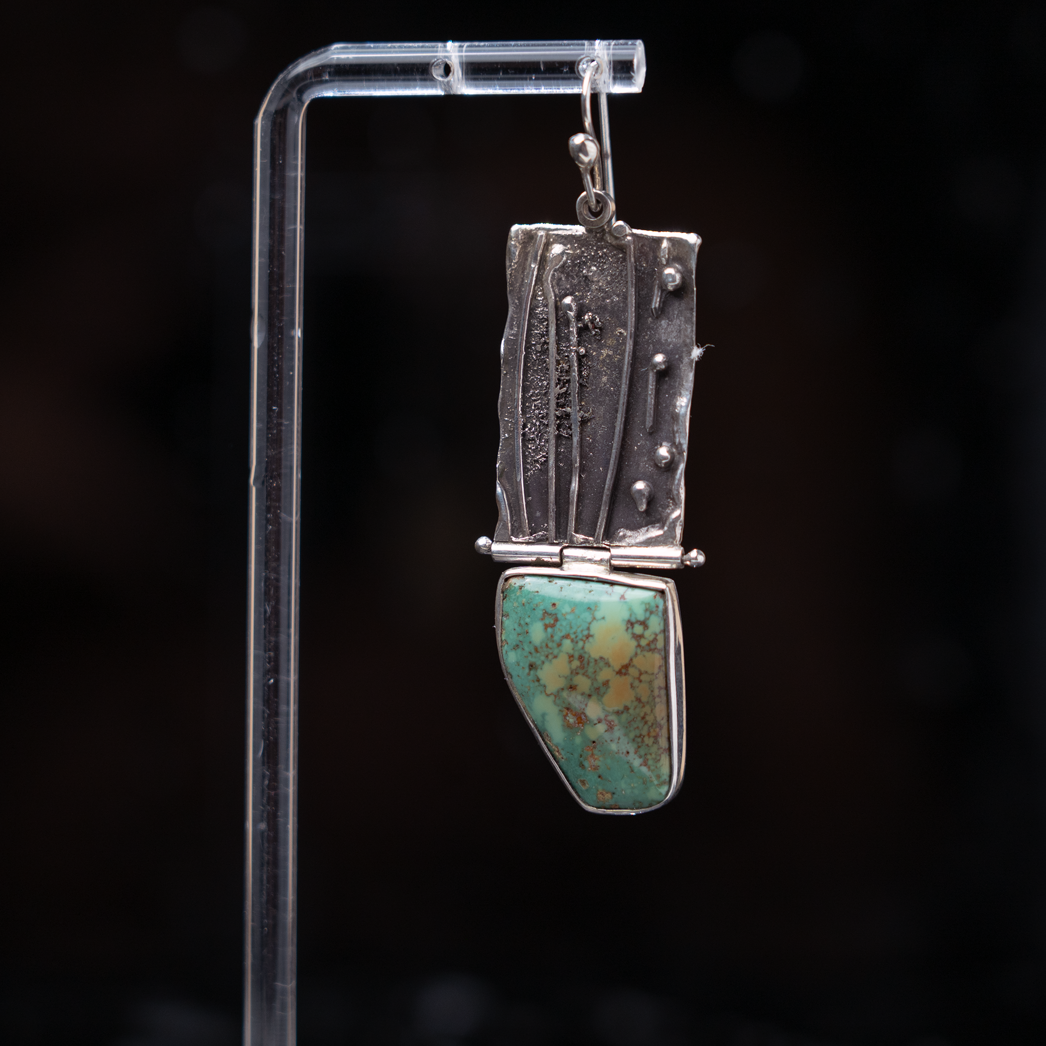 Ladies Statement Sterling Silver Hinged Turquoise Earring