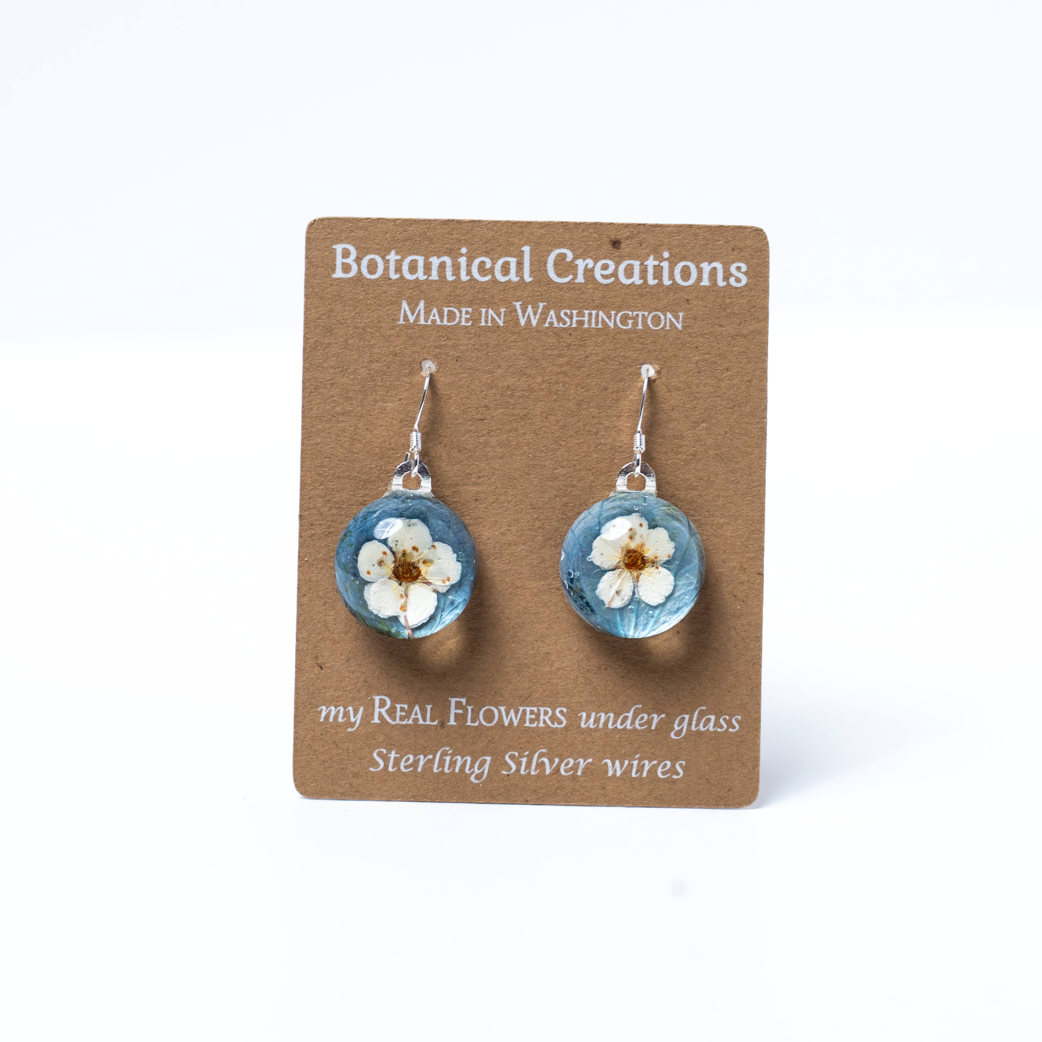 Blue Hydrangea + Spirea Dangle Earrings by Botanical Creations