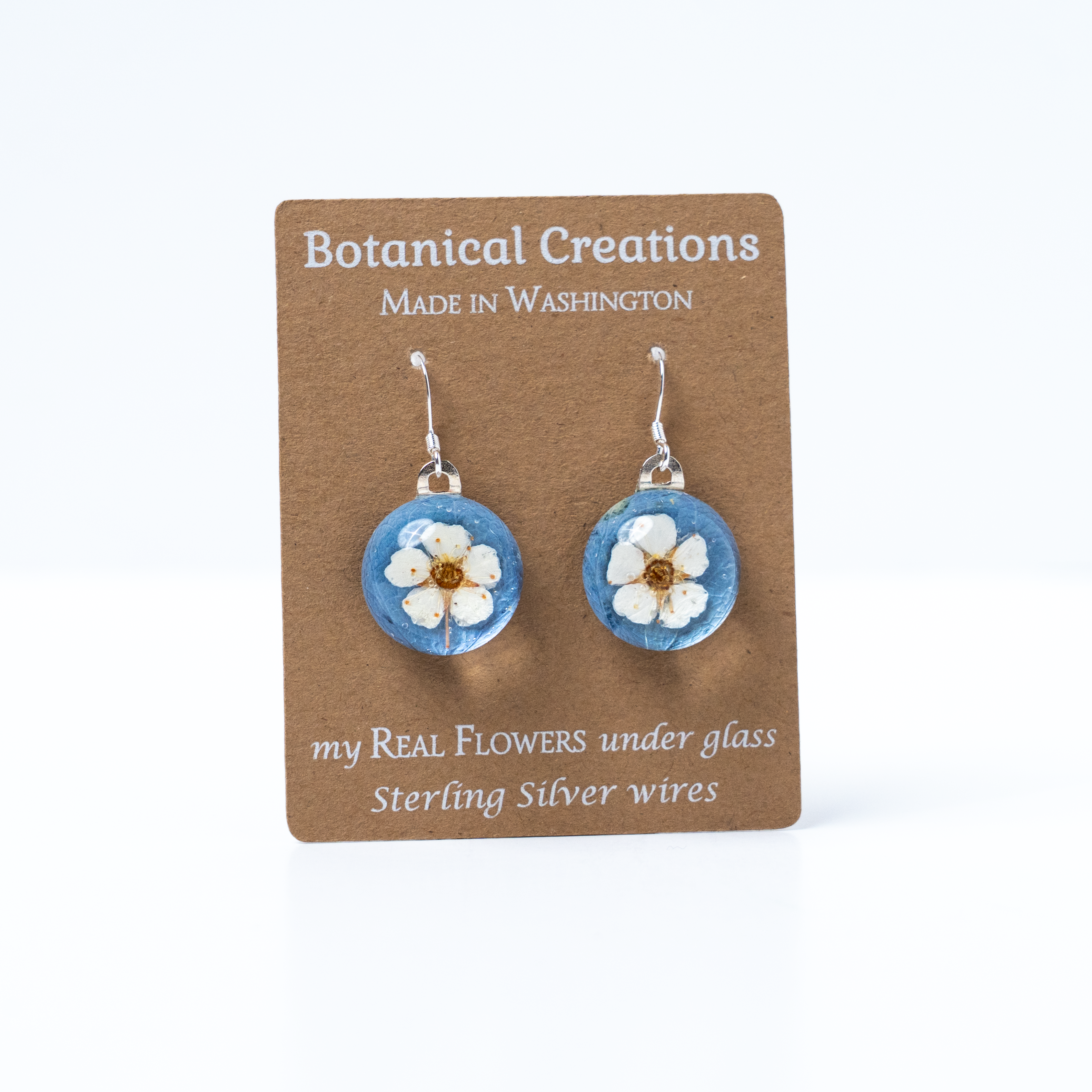 Blue Hydrangea + Spirea Dangle Earrings by Botanical Creations