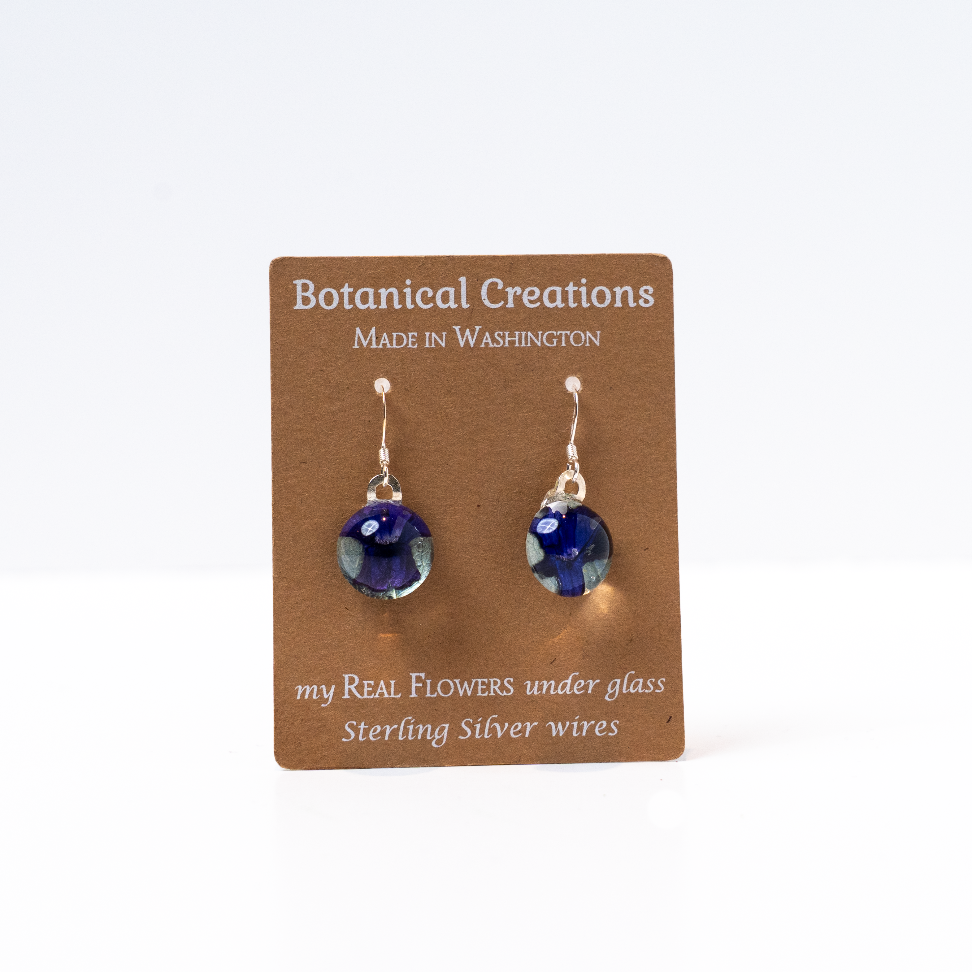 Hydrangea + Summer Verbena Blue/Purple Round Dangle Earrings by Botanical Creations