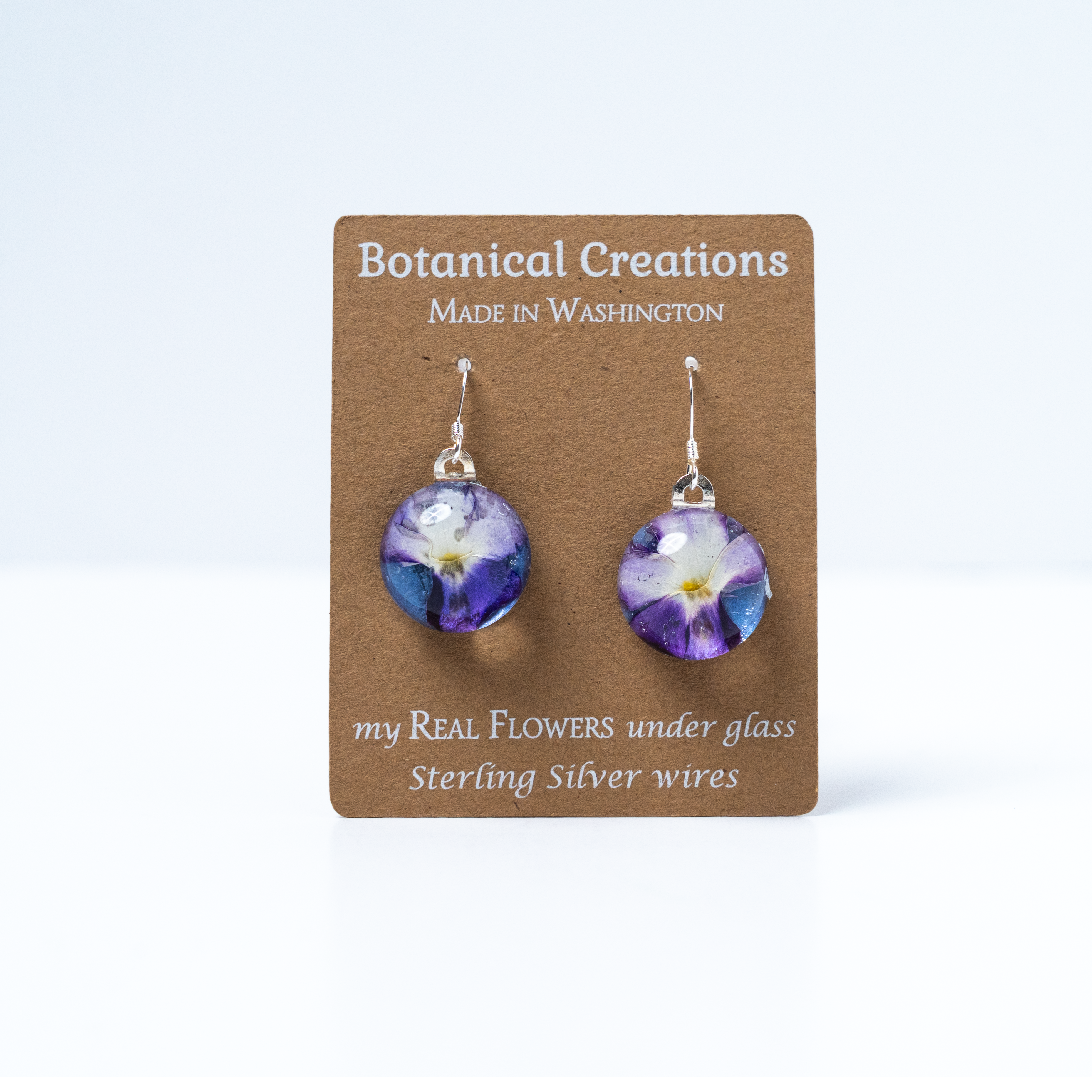 Hydrangea + Summer Verbena Blue/Purple Round Dangle Earrings by Botanical Creations