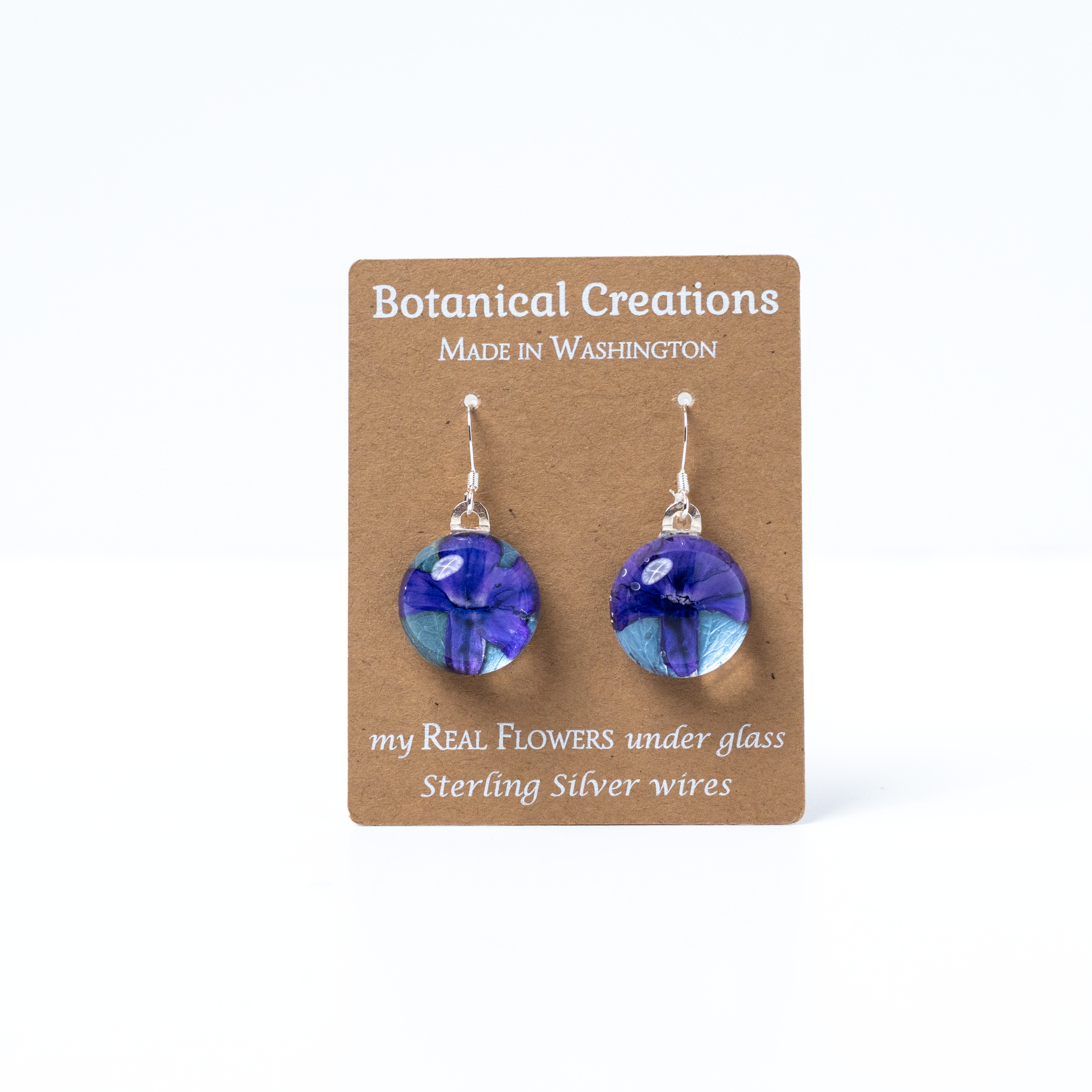Hydrangea + Summer Verbena Blue/Purple Round Dangle Earrings by Botanical Creations