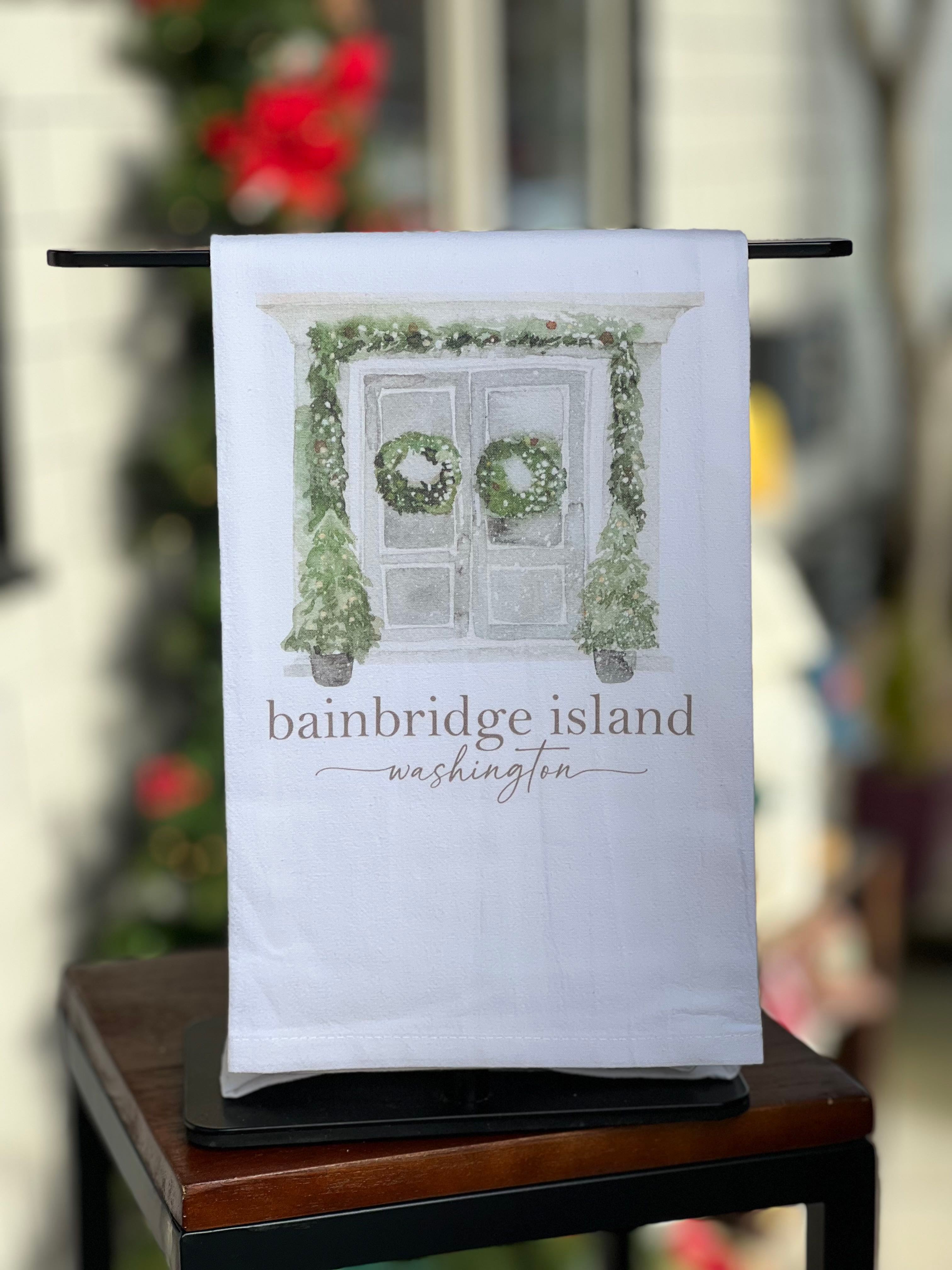Bainbridge Island Christmas Doors Tea Towels