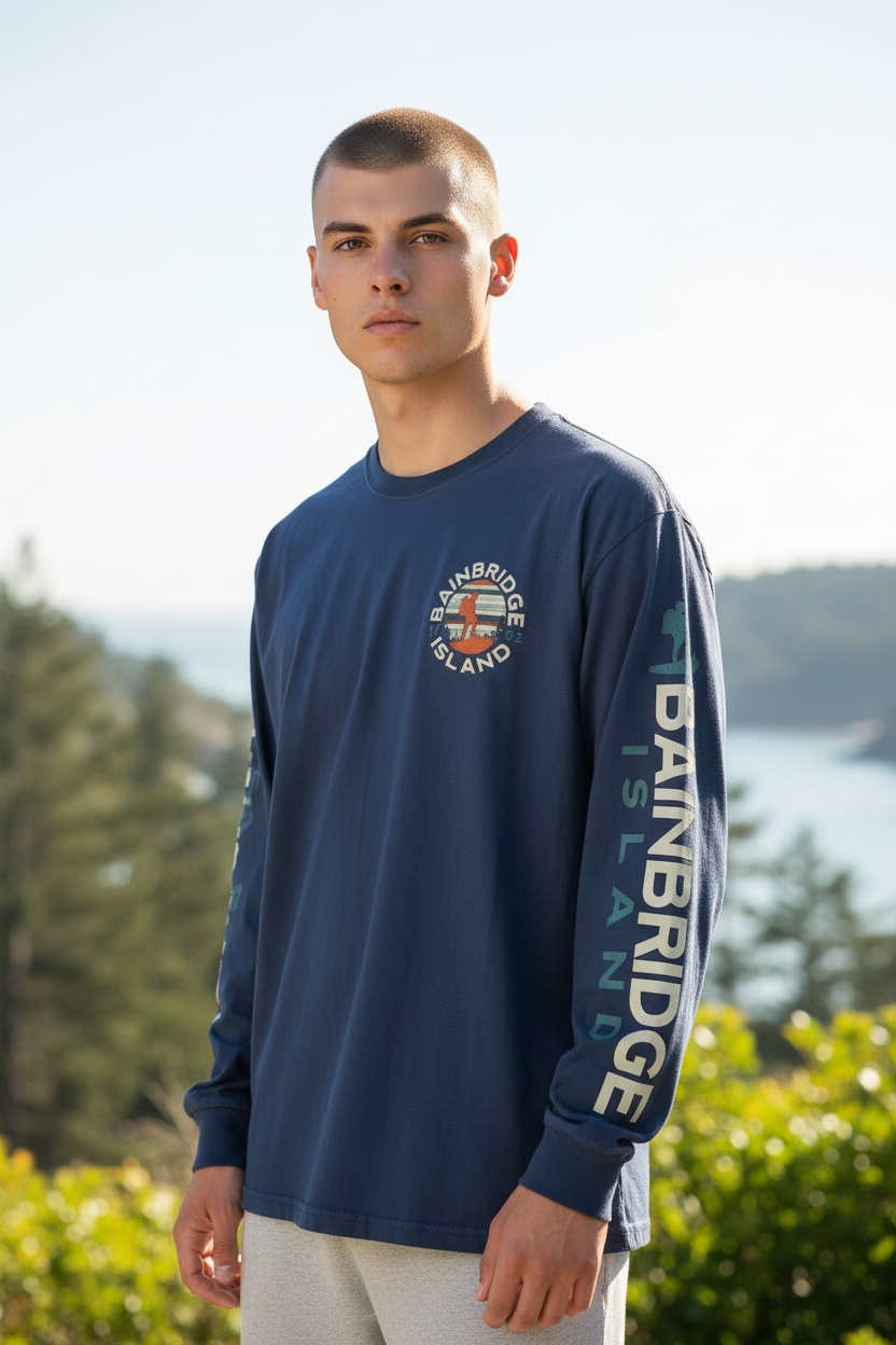 Bainbridge Island Heliotrope MT Rainier Long Sleeve Shirt- Navy