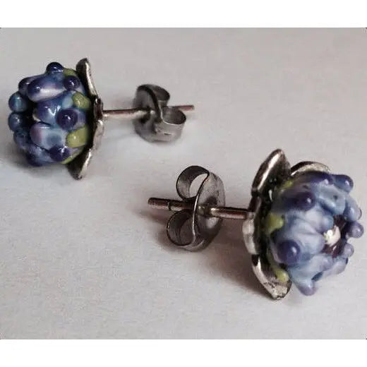 Lavender Bud Studs Handcrafted Glass, Silver Post Earrings